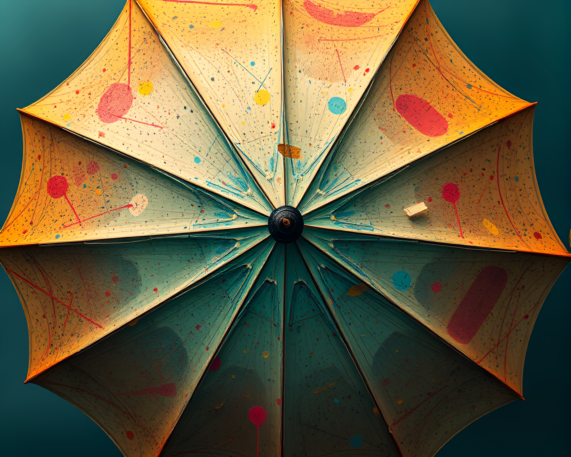 Futuristic Retro Umbrella City View Painting – free AI stock image
