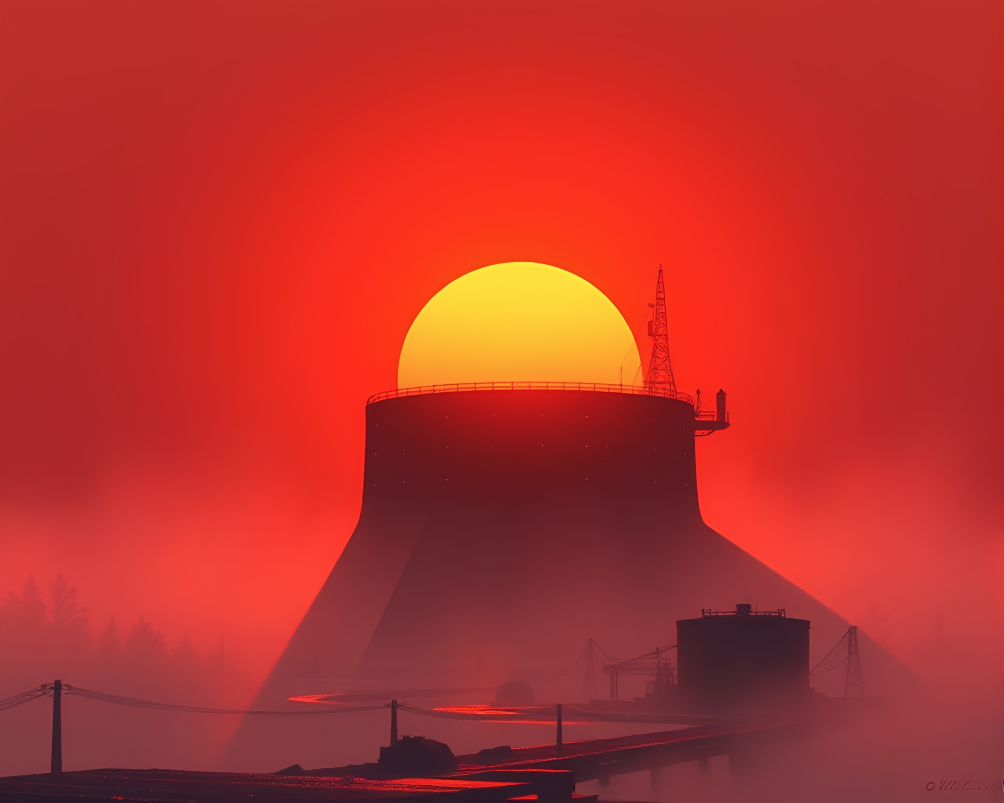Enigmatic Zero-Point Energy Reactor Shadows at Dawn – free AI stock image