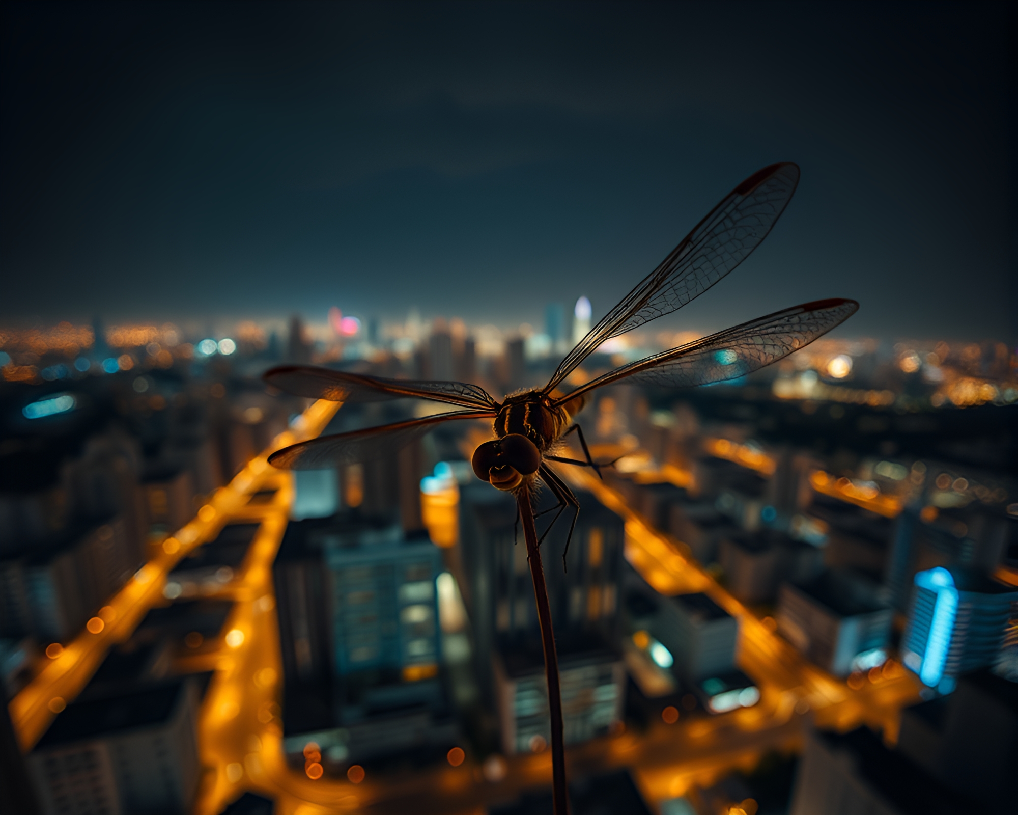 Dragonfly in Urban Night Lights from Above – free AI stock image