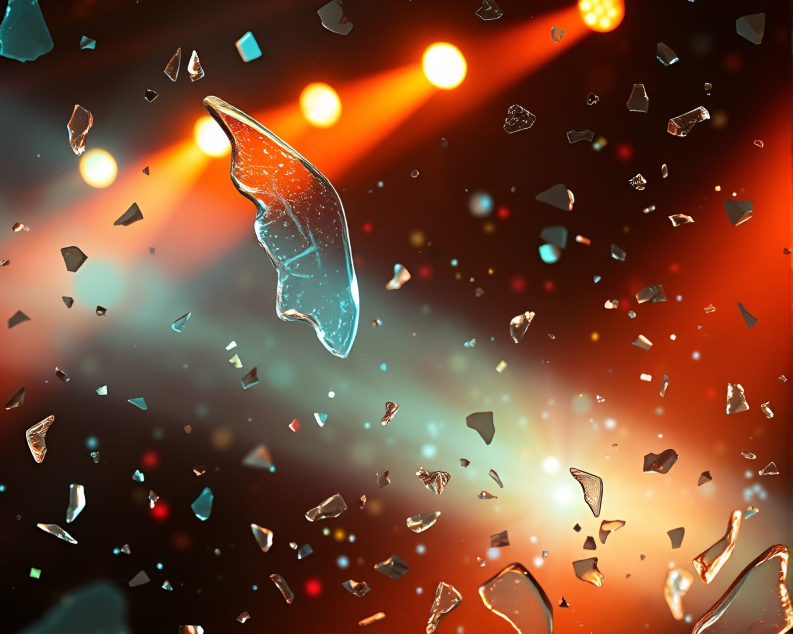 Mystical nymph surrounded by shards under stage lights