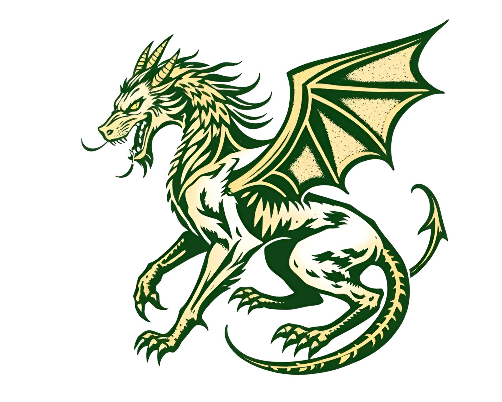 Monochrome green stencil art of Cerberus in golden spiral