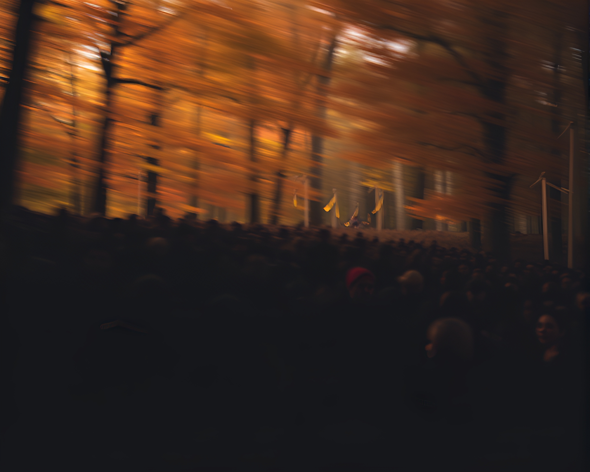 Autumn Forest Crowd Silhouette Motion Blur Painting – free AI stock image