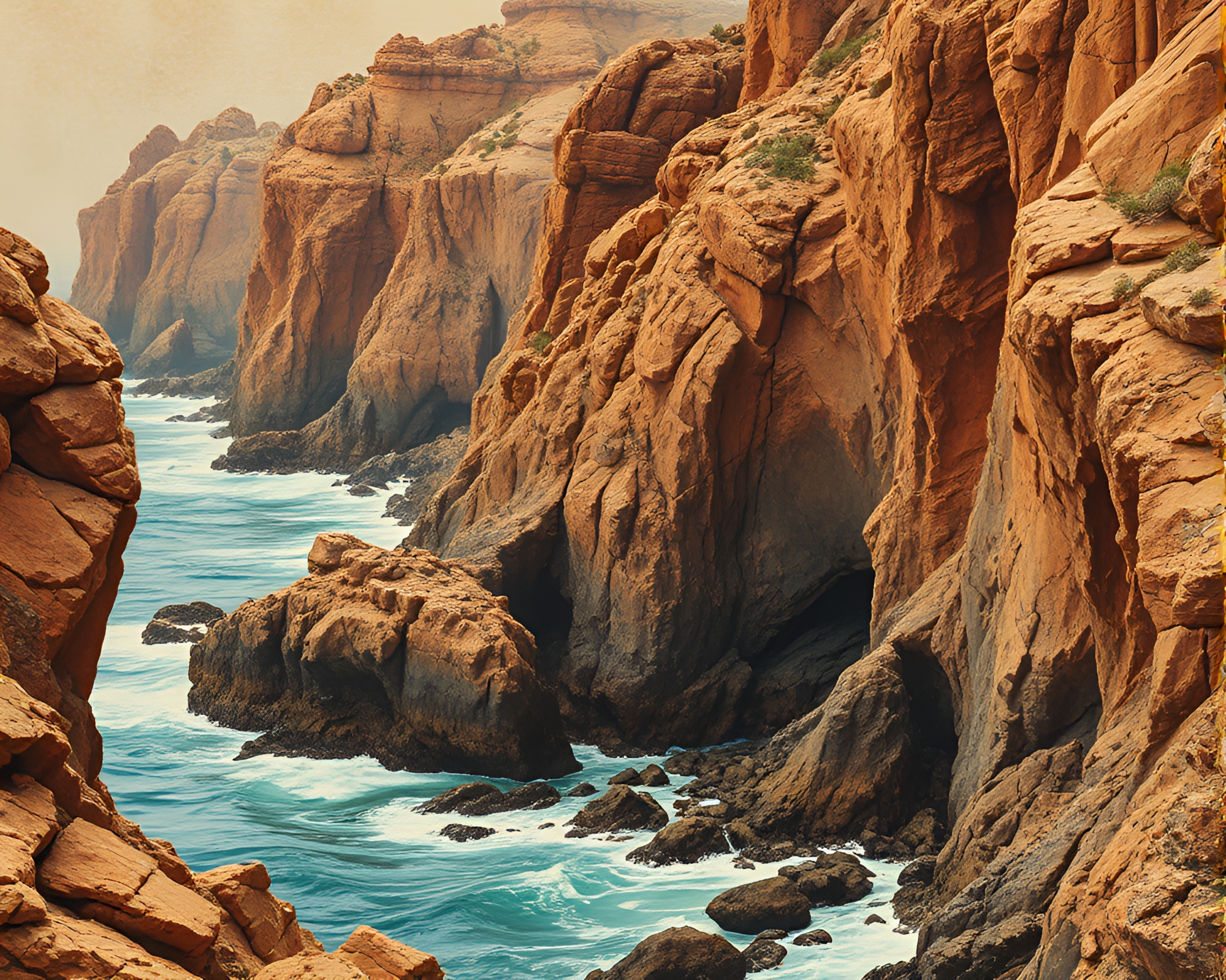 Close-up Rocky Coastline in Canyon Rust Tone – free AI stock image