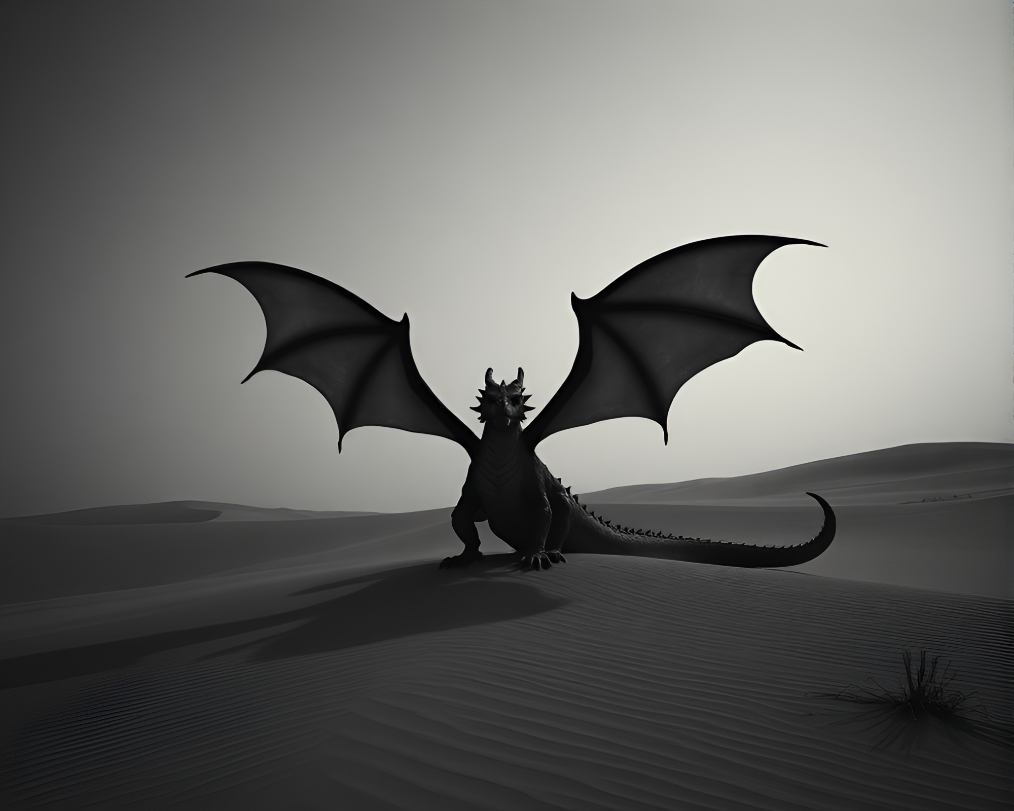 Majestic Dragon in Noir Desert Landscape – free AI stock image