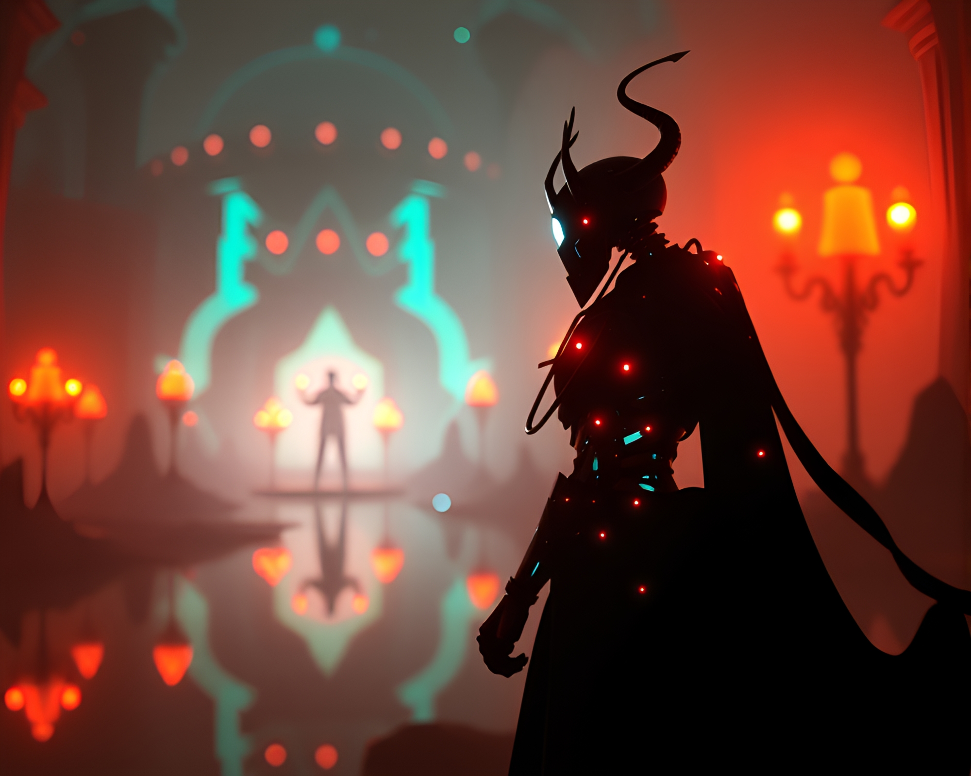 Sorcery Cyborg Reflection Silhouette Voxel Art – free AI stock image