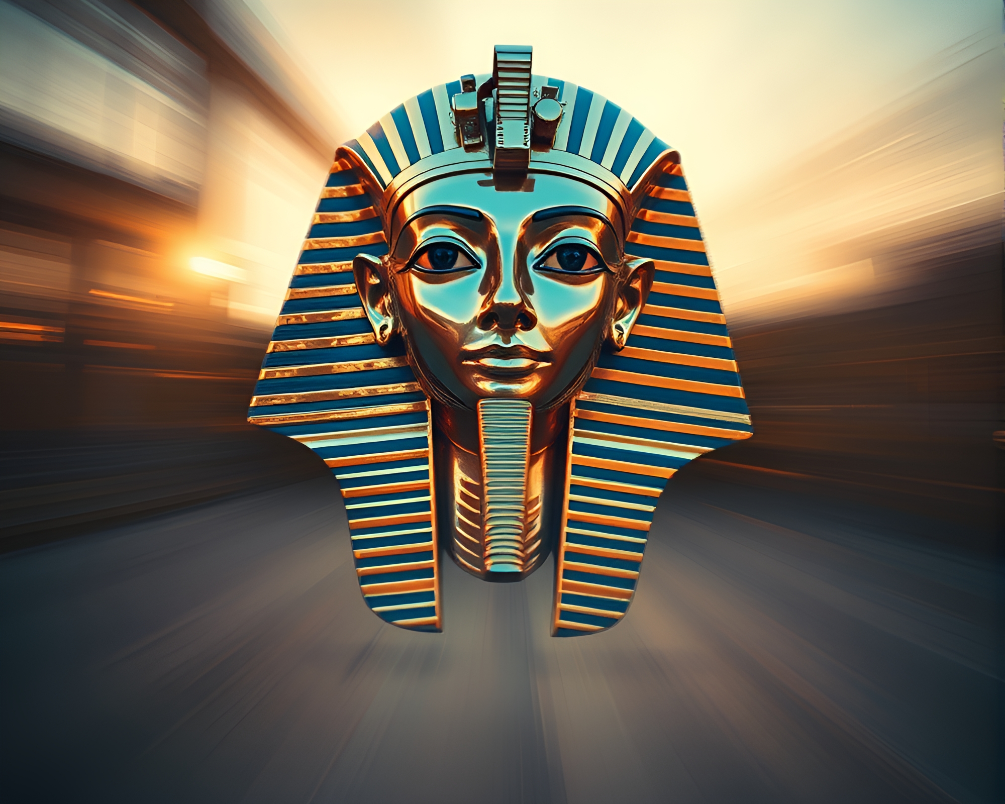Pharaoh’s Mask Pan Motion Blur Photocollage Artwork – free AI stock image