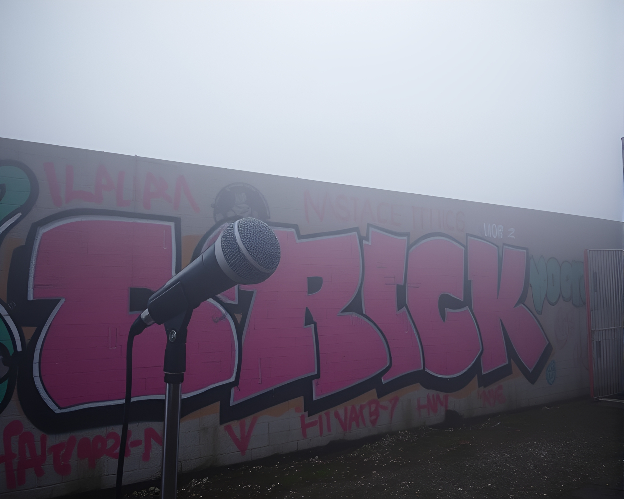 Bold Op Art Microphone Mural in Misty Aura – free AI stock image