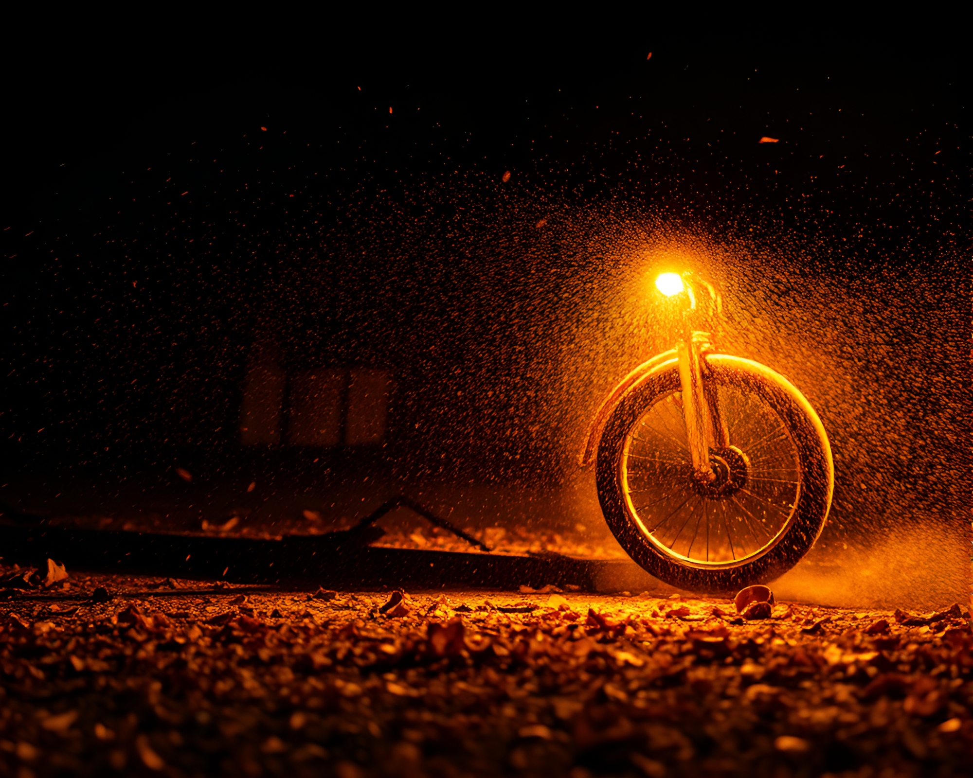 Neon Hoverbike Amidst Glowing Leaf Litter – free AI stock image
