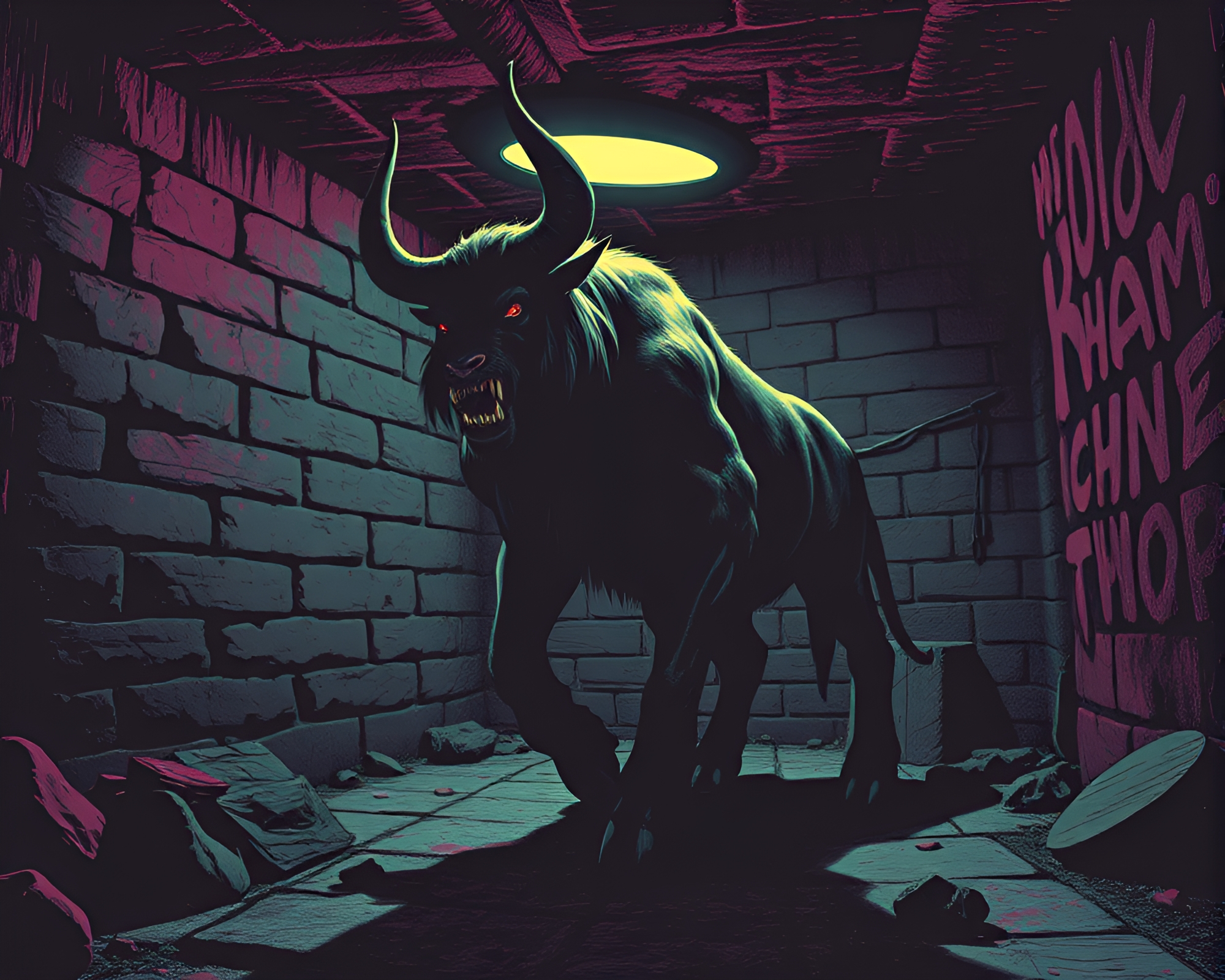 Vector Halftone Minotaur in Duochrome Basement – free AI stock image