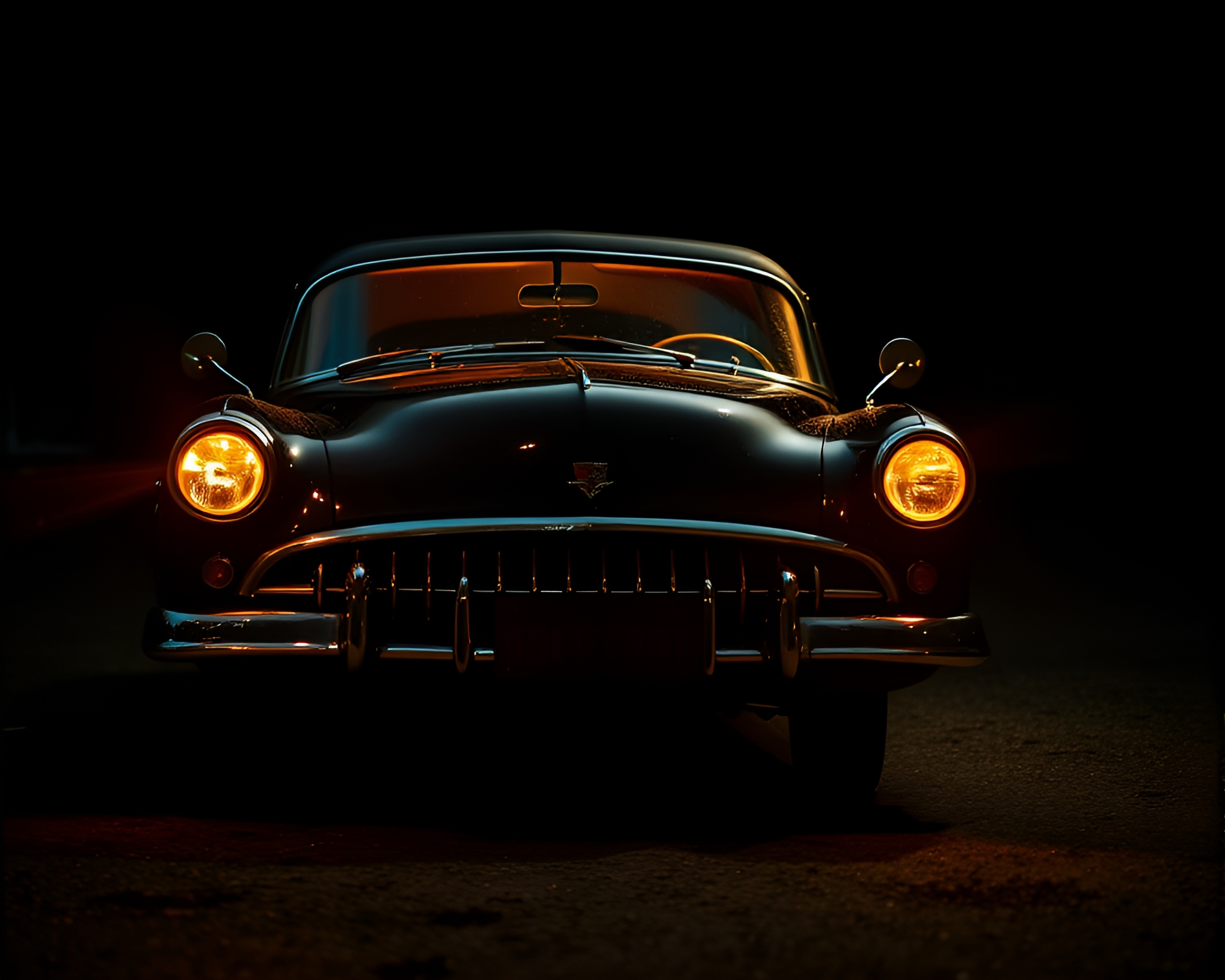 Vintage Car Bathed in Gilded Chiaroscuro Light – free AI stock image