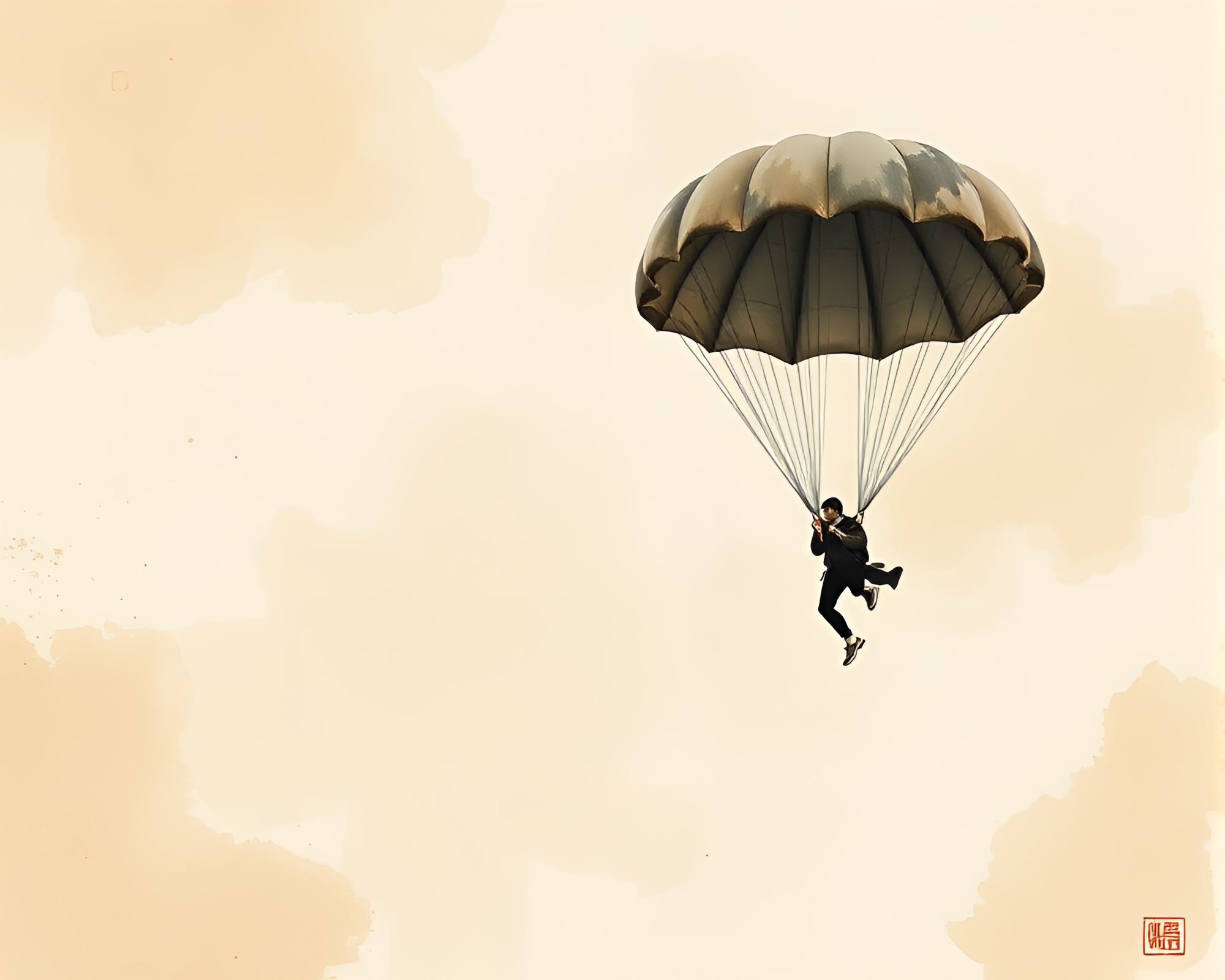 Parachute Jumper Soaring Amidst Muted Earth Tones – free AI stock image