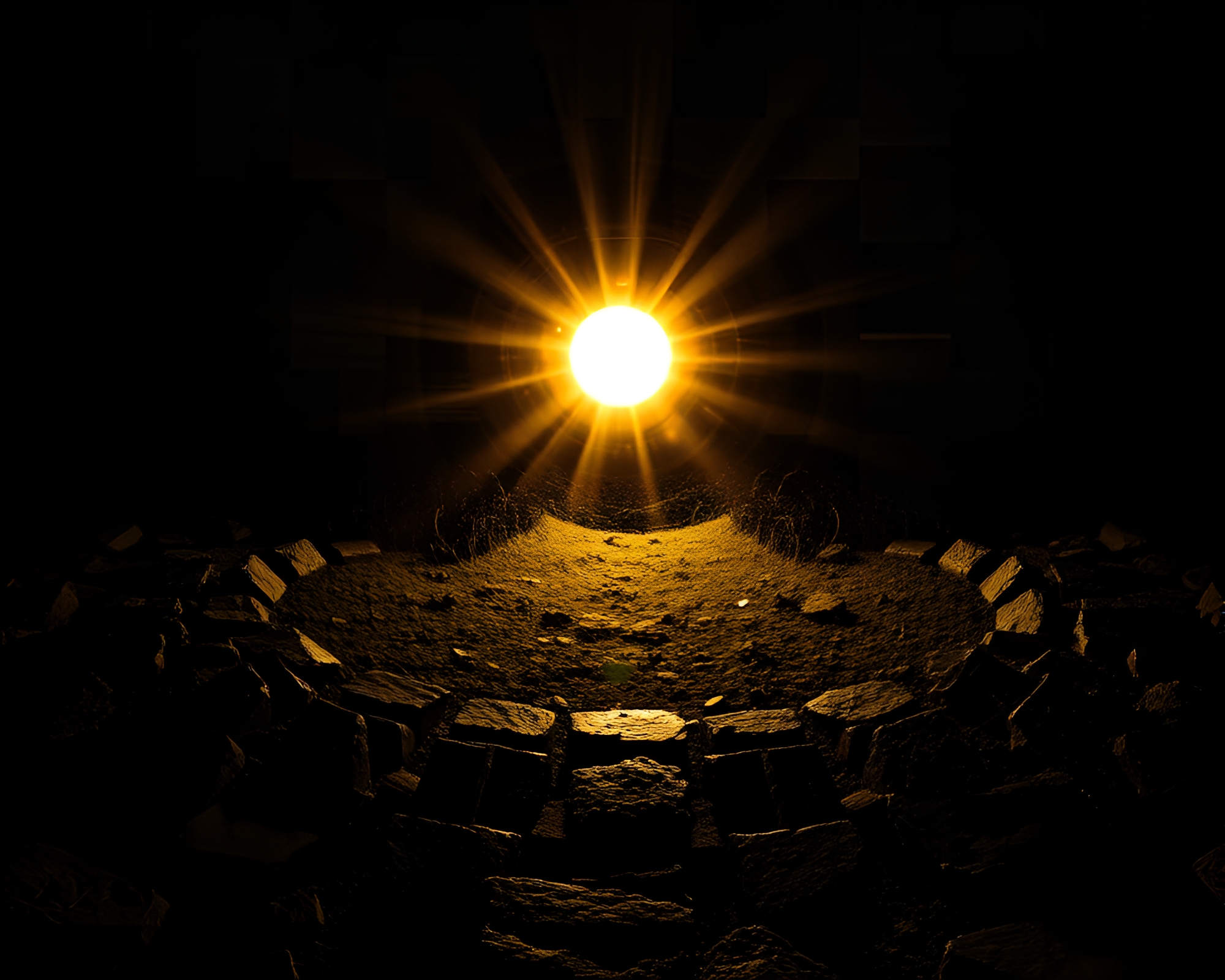 Ancient Stone Circle Illuminated by Torchlight Collage – free AI stock image