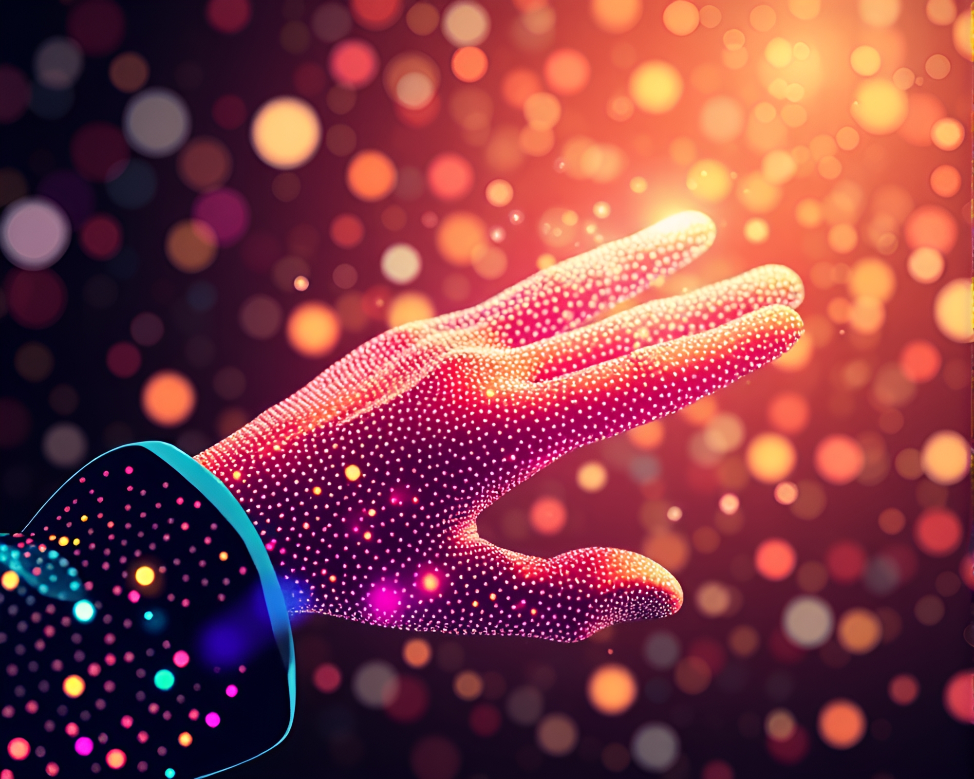 Cybernetic Hand in Pointillist Dots and Glossy Highlights – free AI stock image
