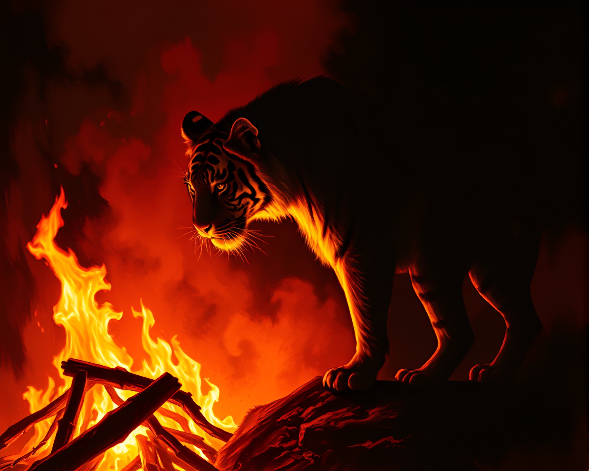 Majestic Tiger Silhouette by Bonfire Glow – free AI stock image