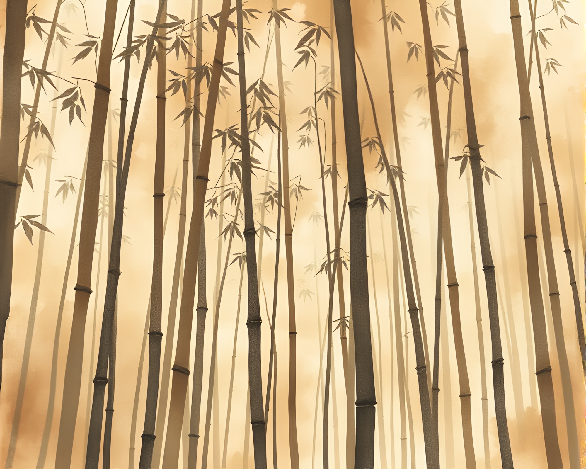 Bamboo Grove Serenity Watercolor Painting – free AI stock image
