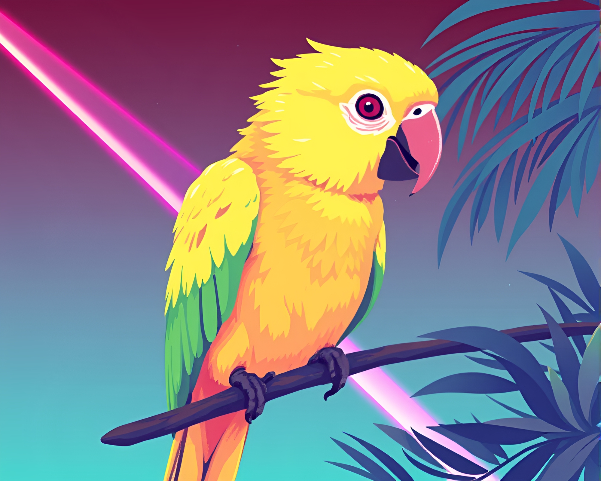 Tropical Parrot with Pixelated Laser Beam Background – free AI stock image