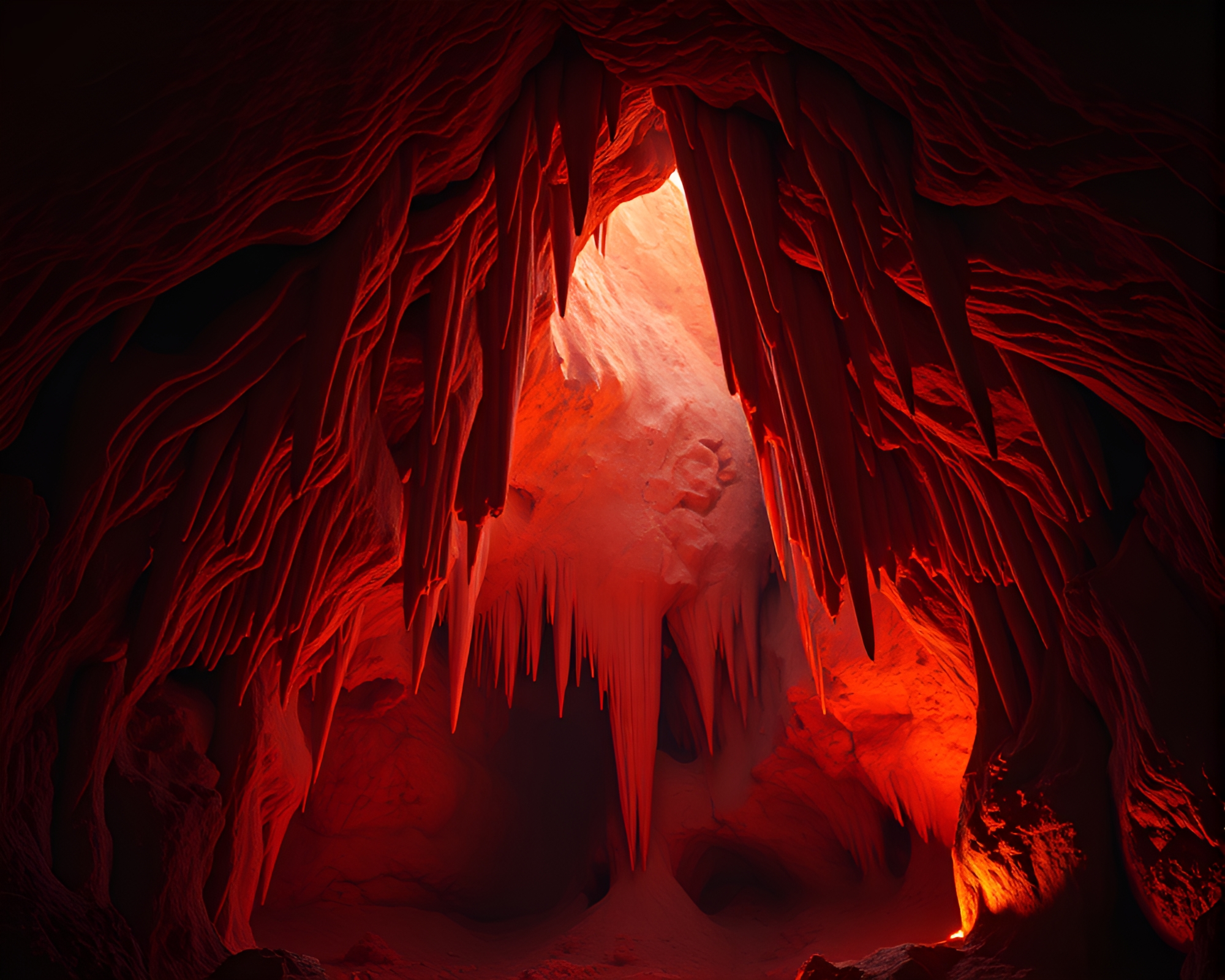 Ambient Cave Stalactites Glow in Burnt Orange Warmth – free AI stock image