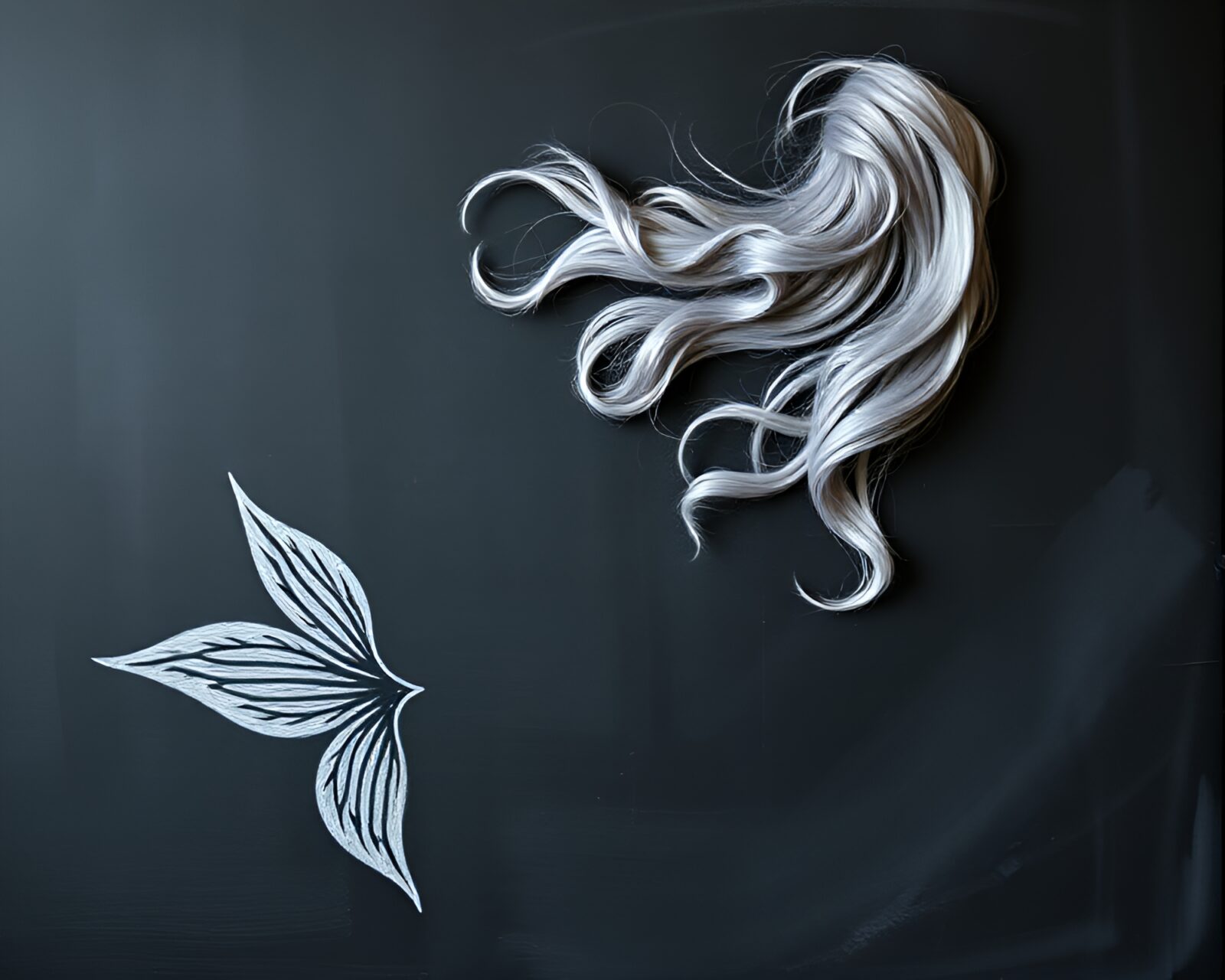 Soft-shadowed mermaid with vibrant hair on chalkboard background