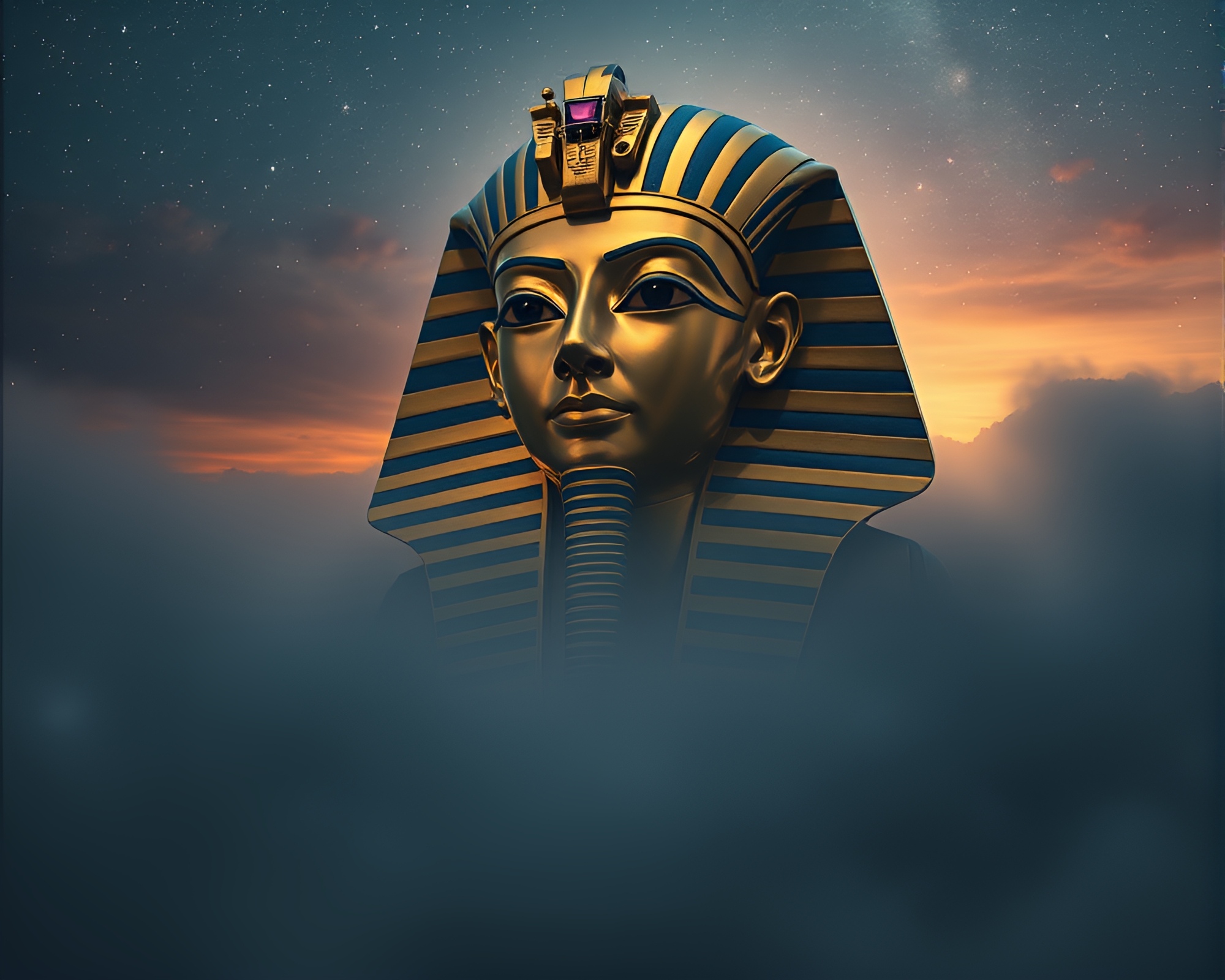 Majestic Pharaoh in Starlit Fog – free AI stock image