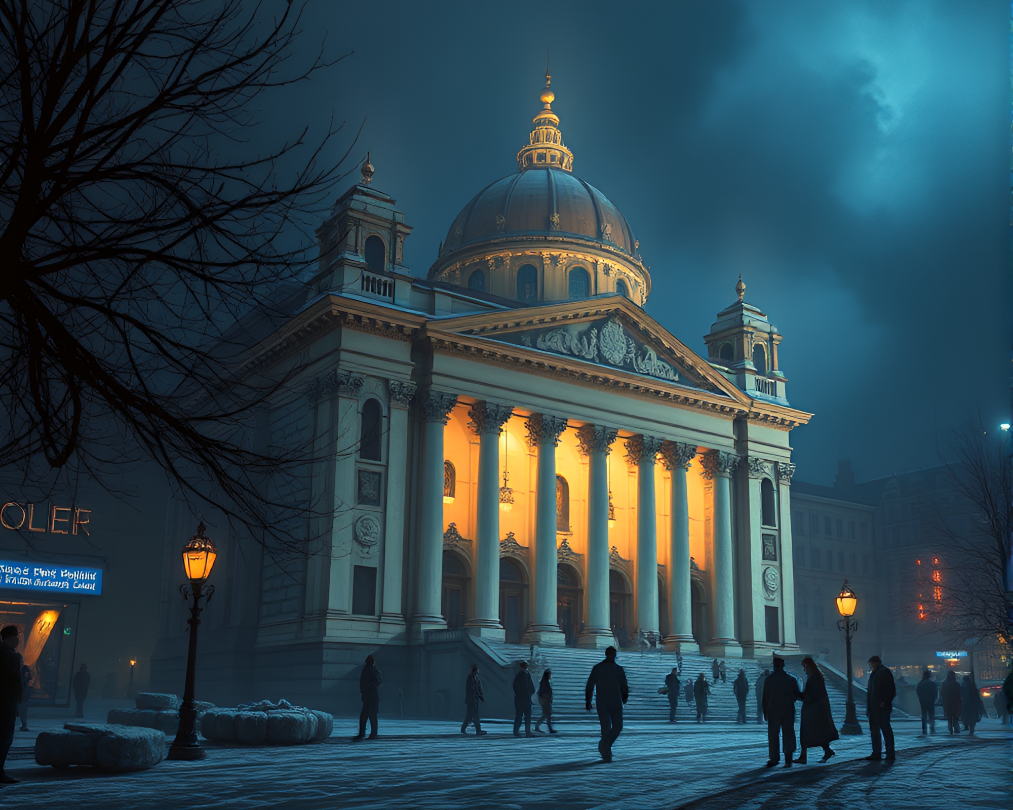 Golem Opera House Glow in Hatching Style – free AI stock image