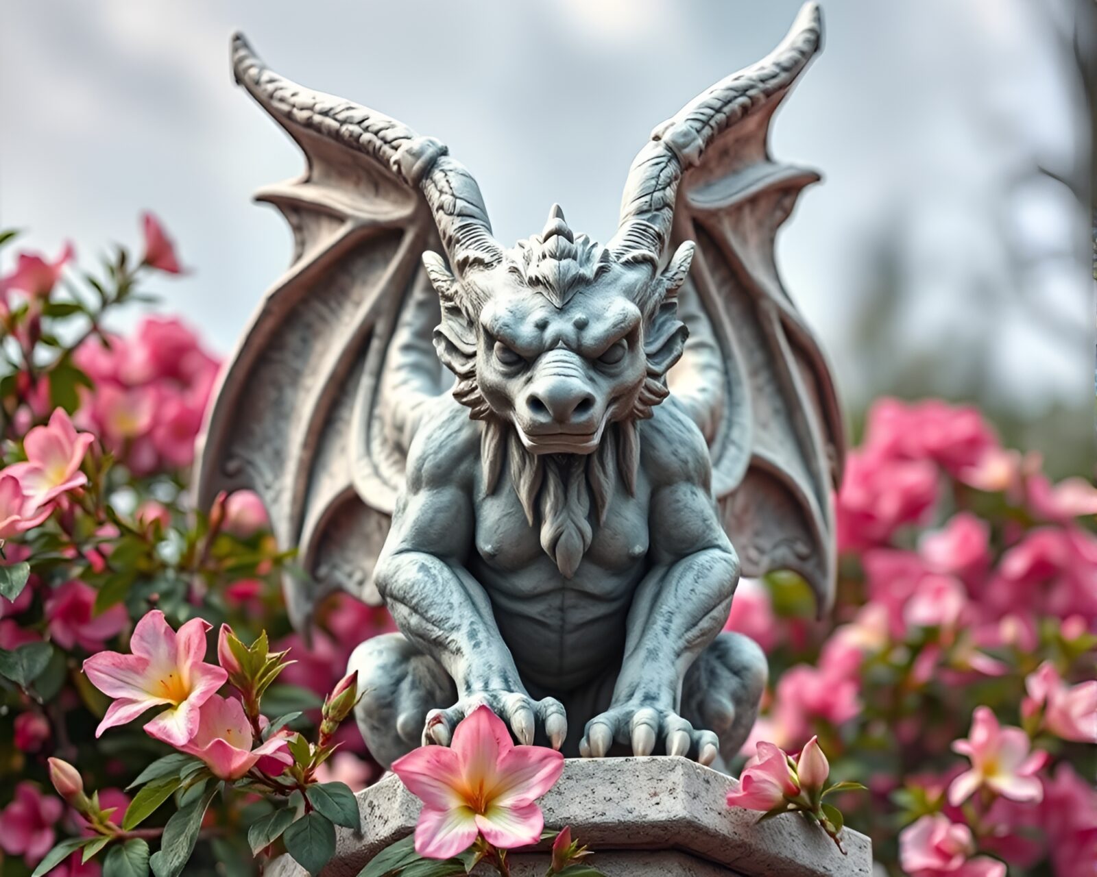 Vivid HDR contrast image of watercolor gargoyle statue sculpture
