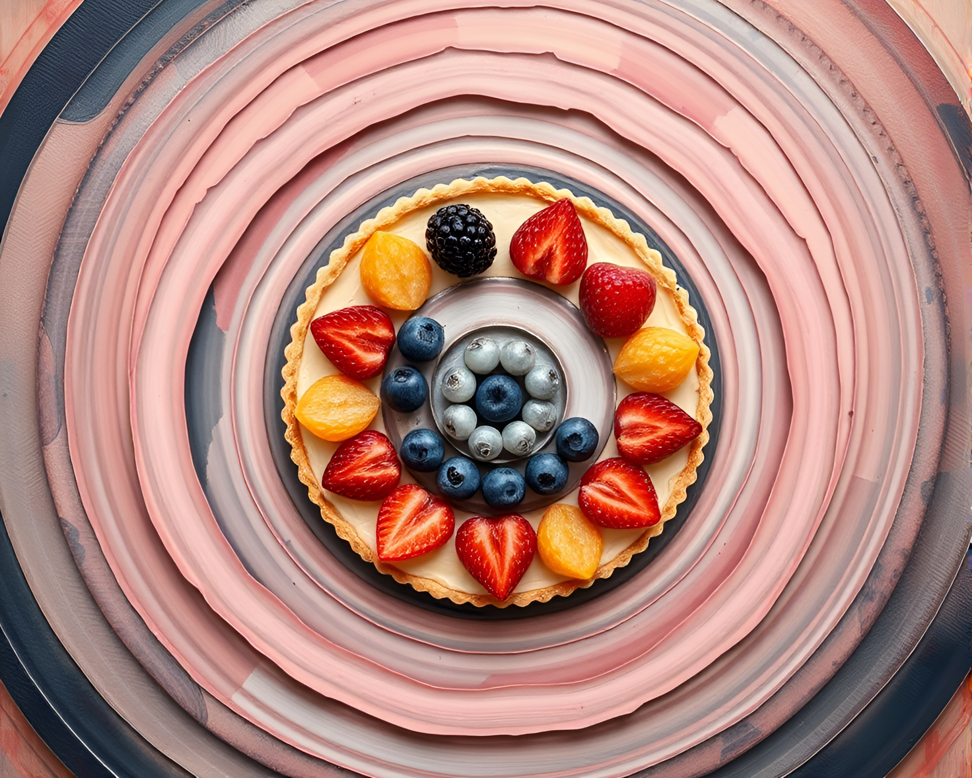 Kinetic Fruit Tart Melody in Muted Pastels – free AI stock image