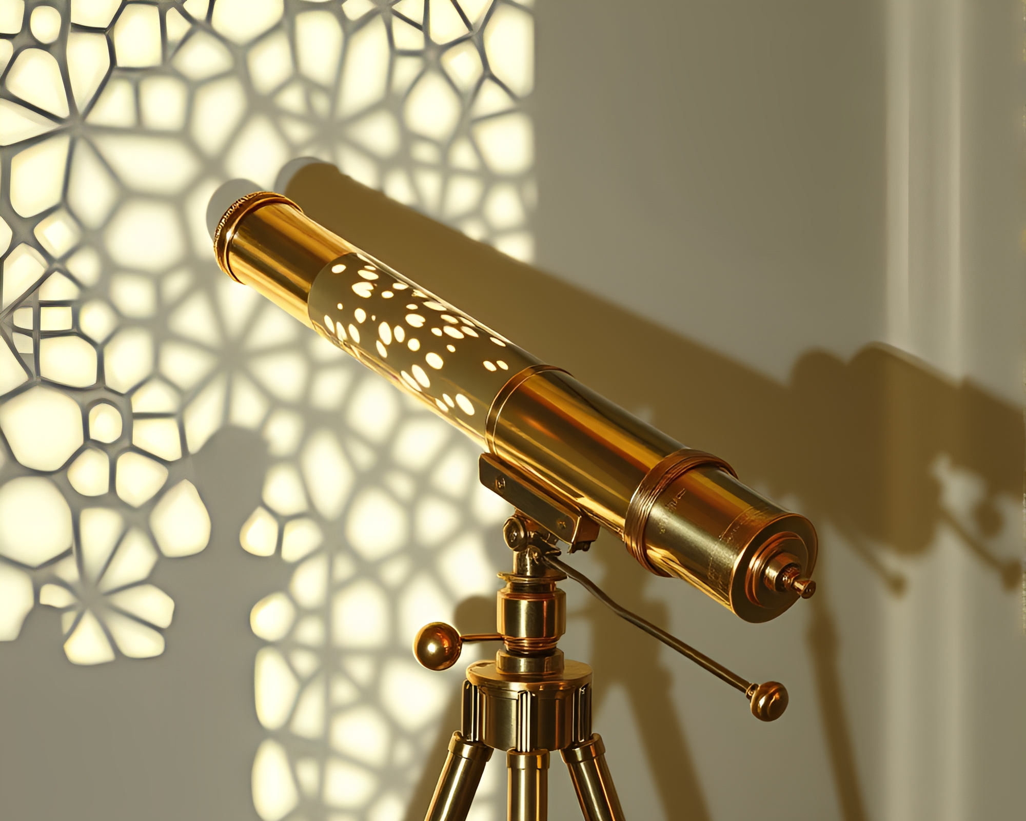 Brass Telescope Casting Kaleidoscope Shadows – free AI stock image