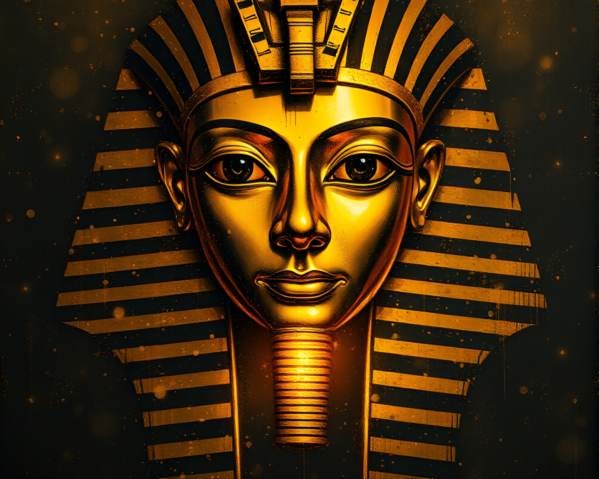 Golden Morning Light Illuminating Pharaoh’s Mask in Film Noir Style – free AI stock image