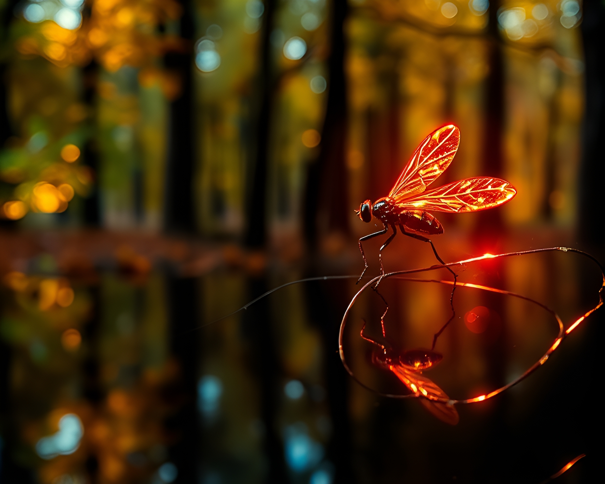 Autumn Forest Reflected in Chrome with Stained Glass Effects – free AI stock image