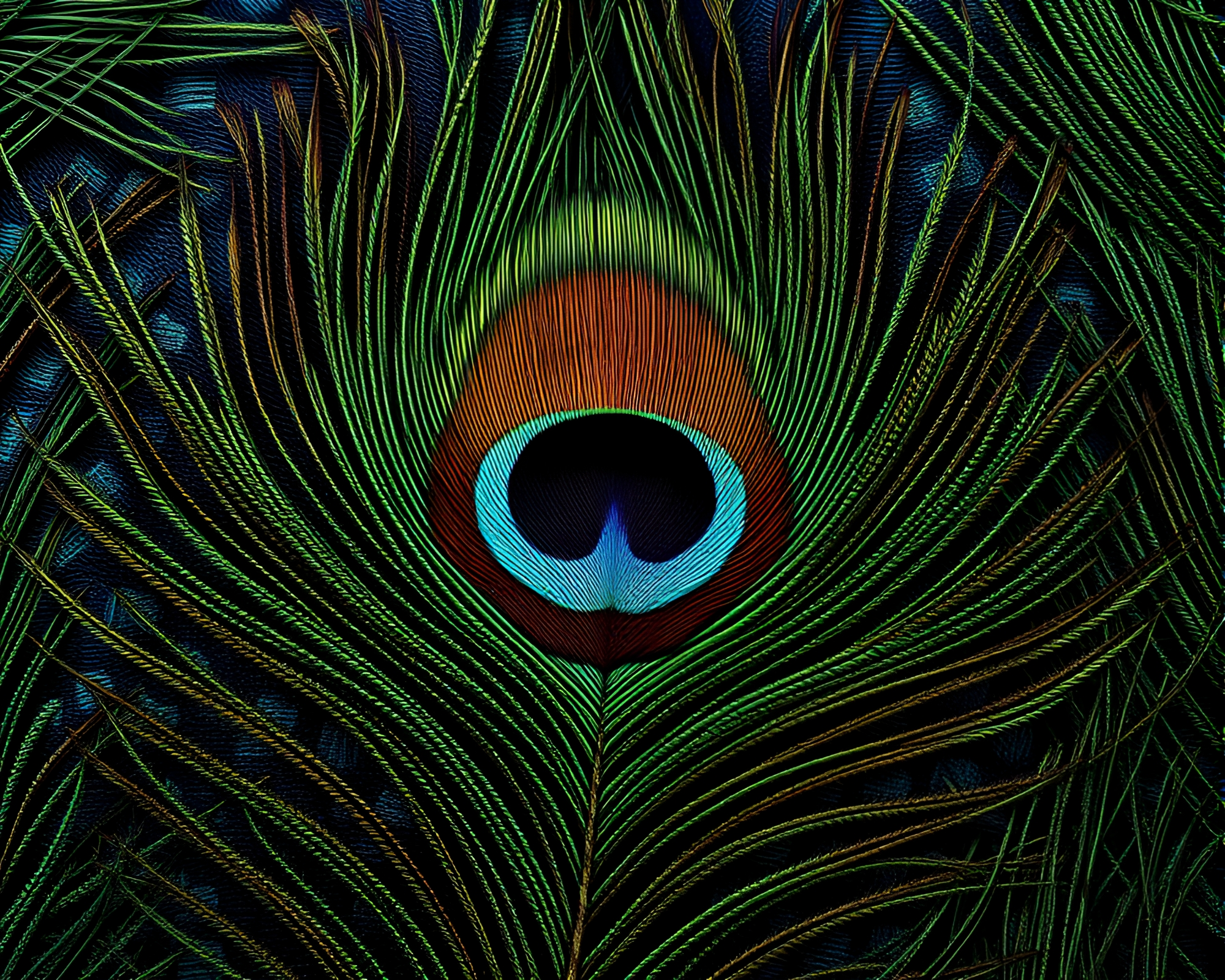 Hyper-realistic Peacock Feather Stitched Pattern – free AI stock image