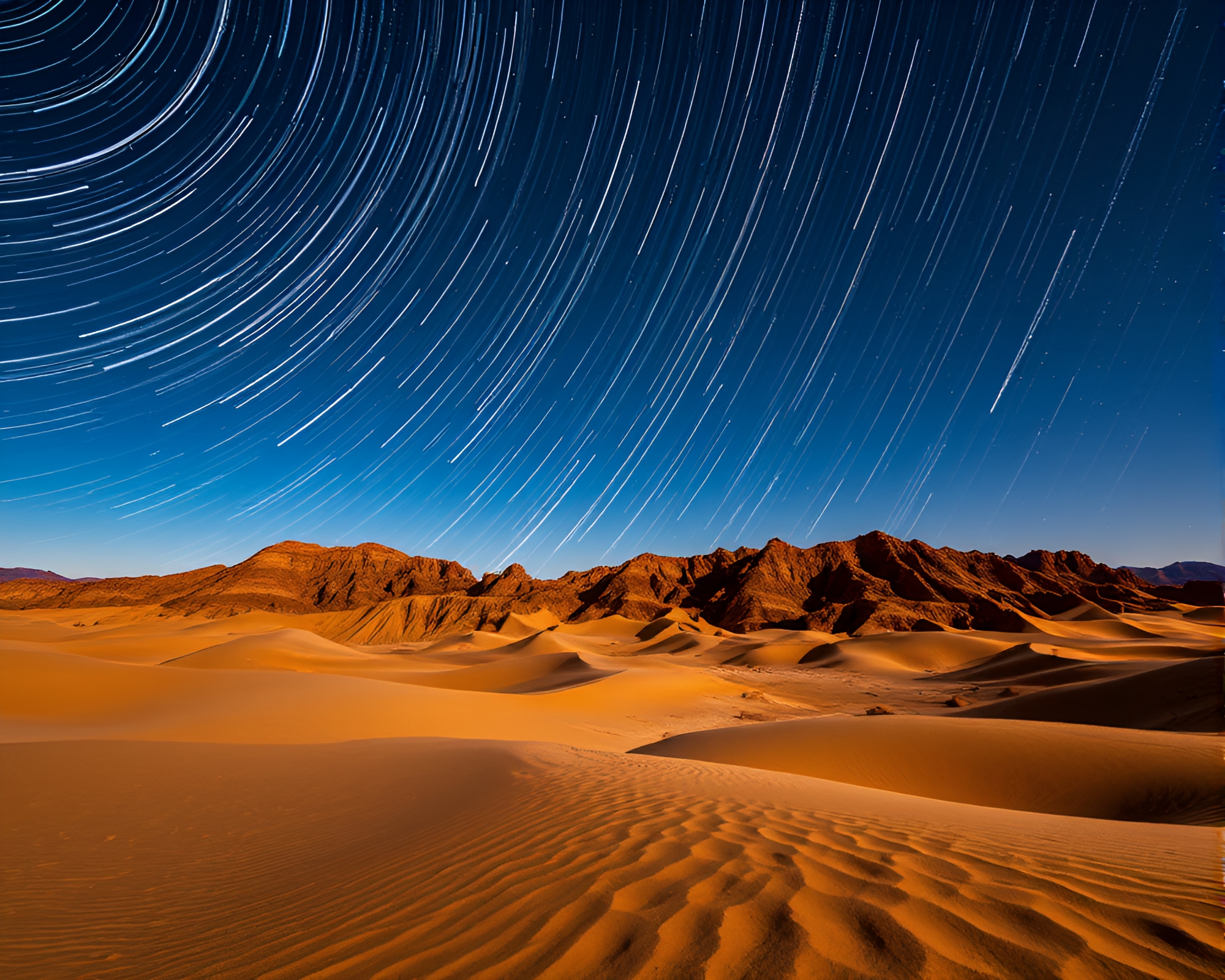 Star Trails Over Rust Canyon Sand Dunes – free AI stock image