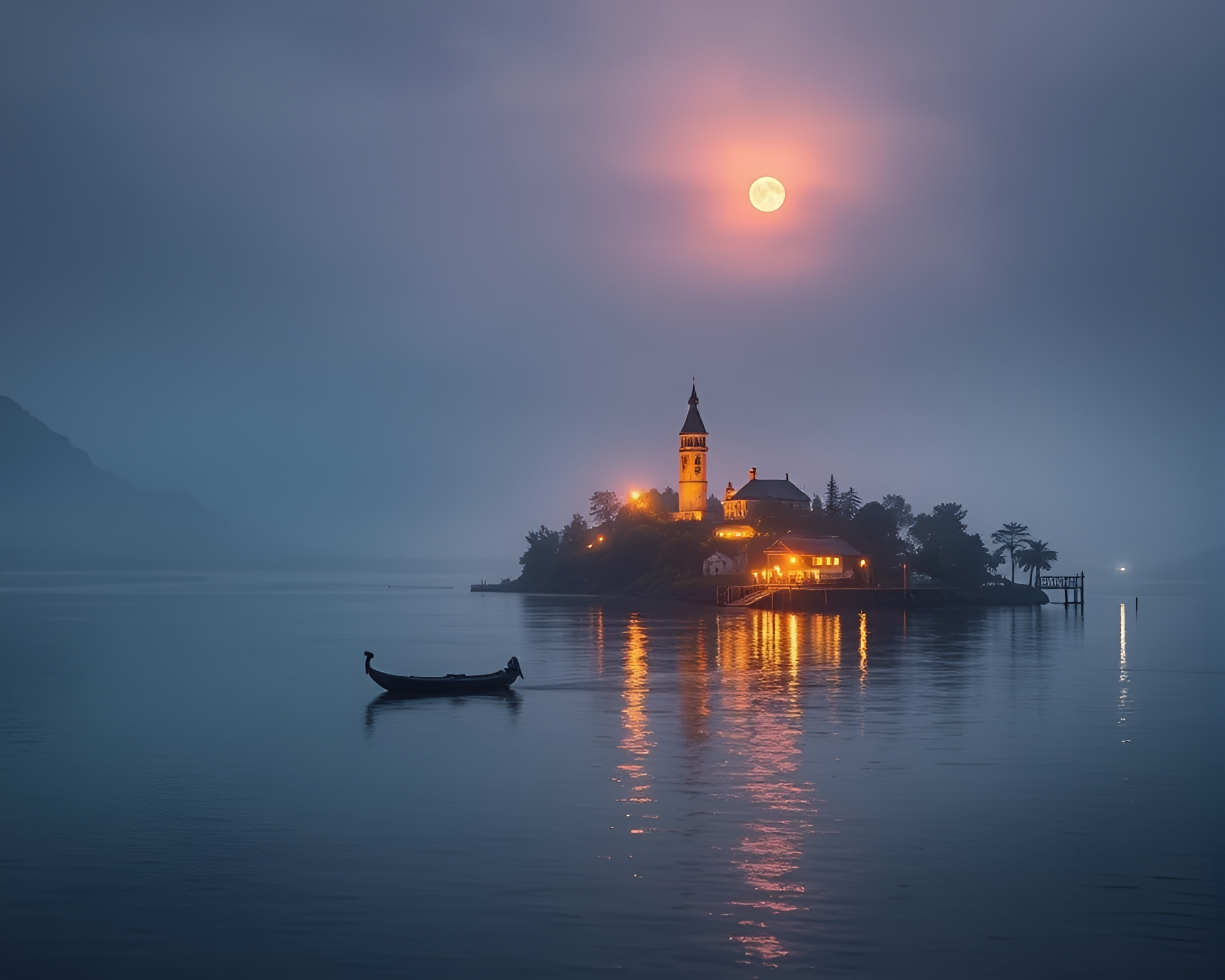 Twilight Over Floating Island with Intricate Crosshatching Details – free AI stock image