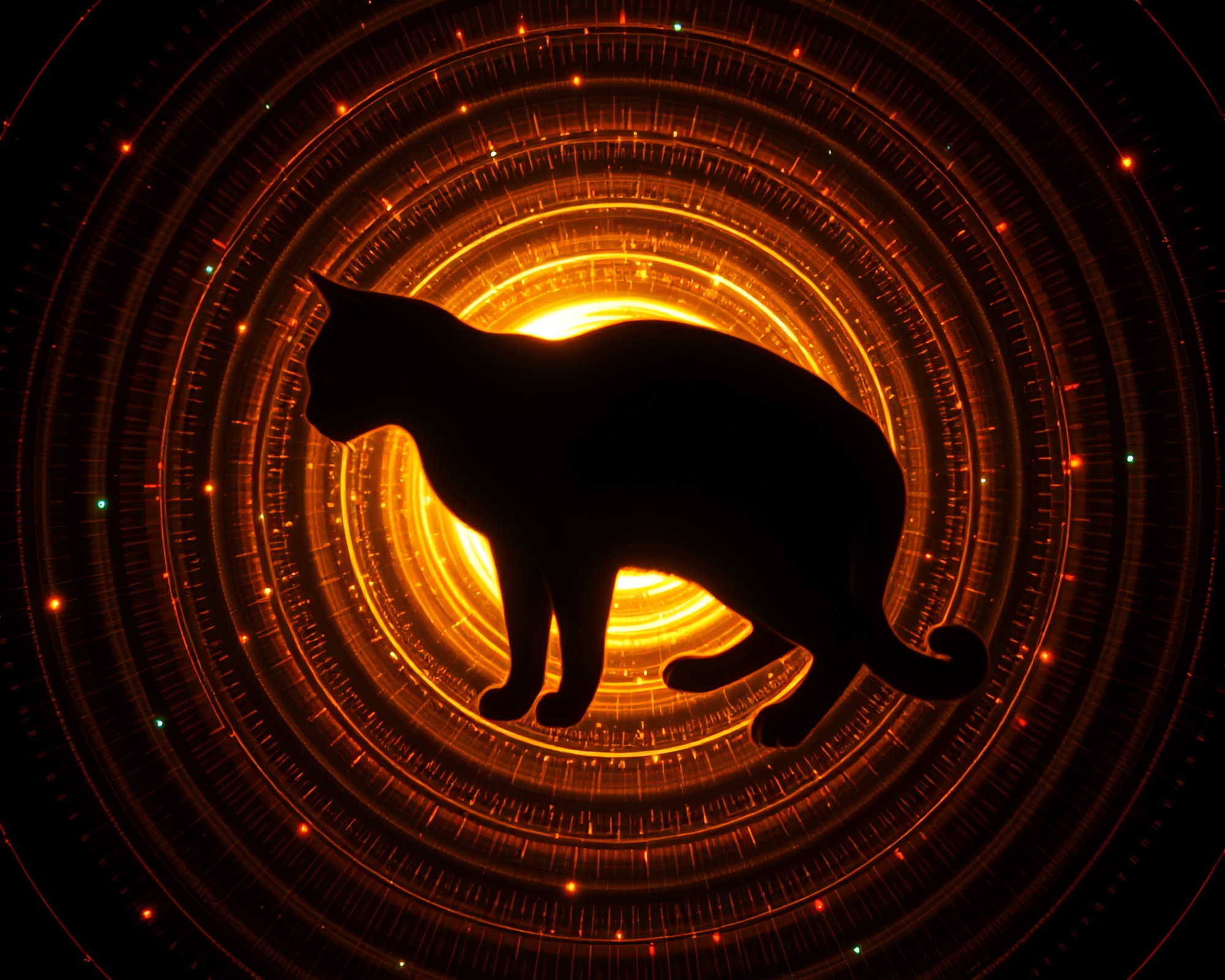 Schrodinger’s Cat in Ethereal Concentric Circles – free AI stock image