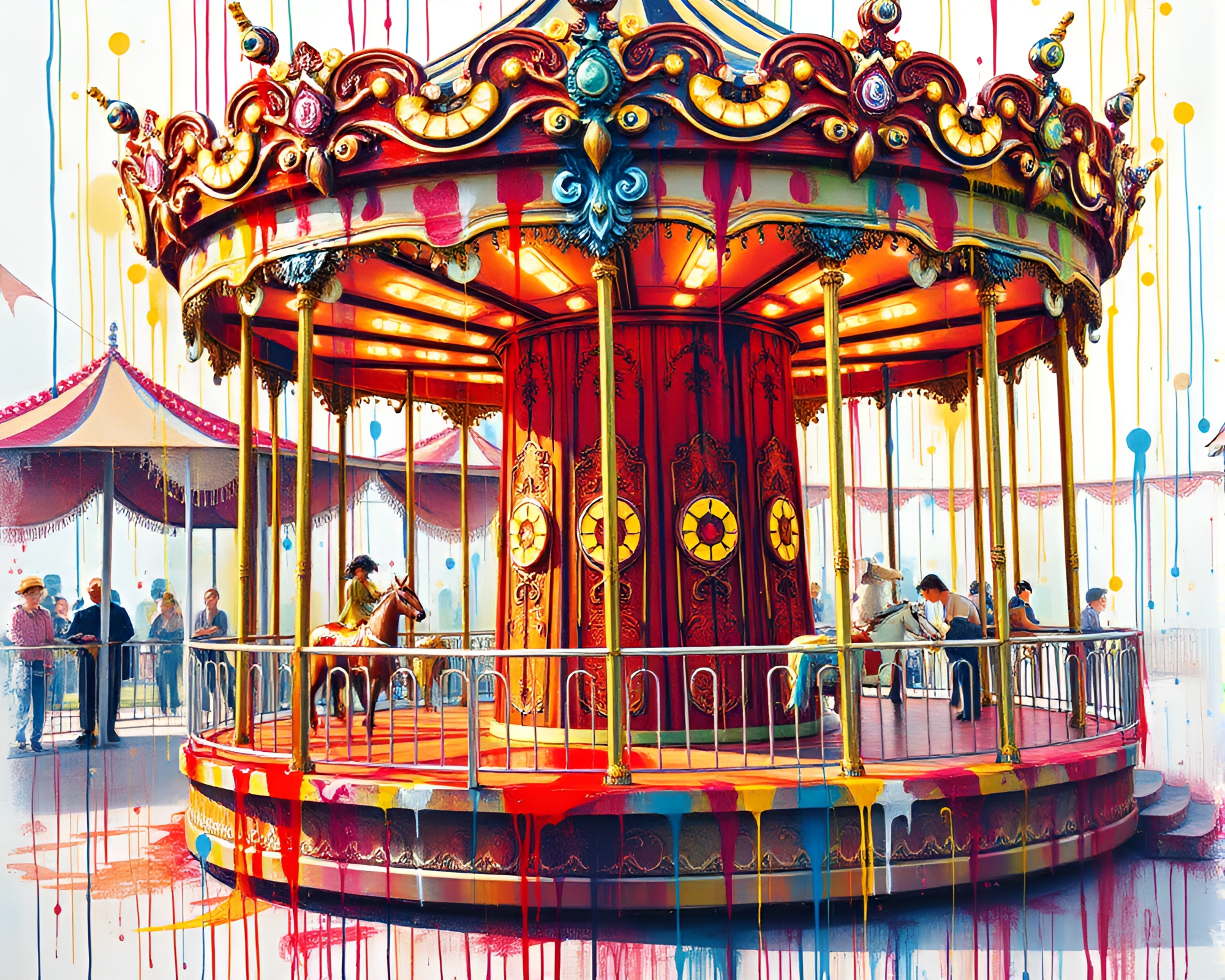 Carnival Carousel Fresco Enveloped in Complementary Palette – free AI stock image