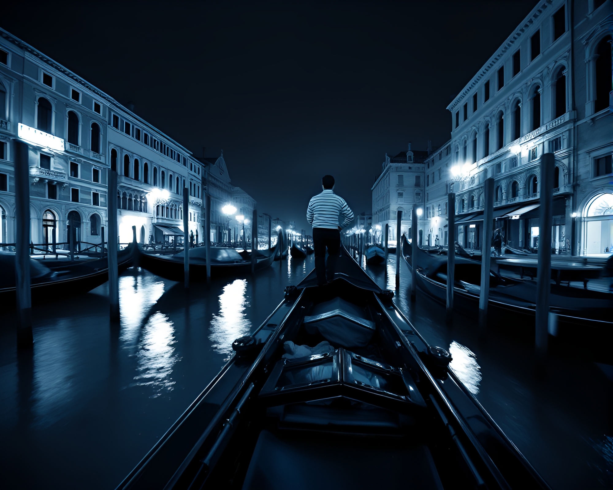 Gondolier’s Moonlit Serenade in Venice Canal – free AI stock image