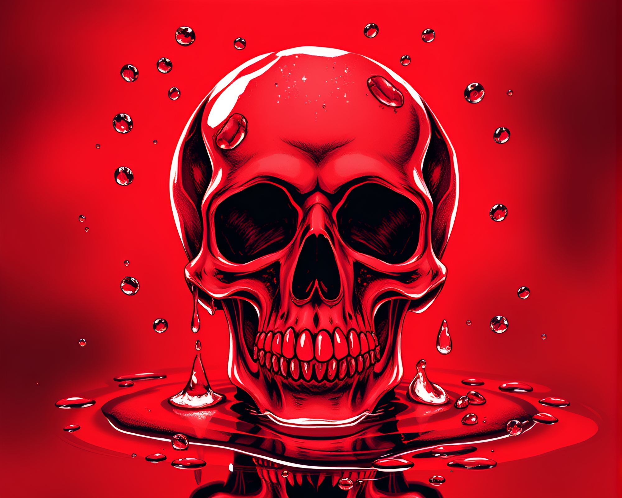Enchanting Monochrome Red Crystal Skull with Water Droplets – free AI stock image