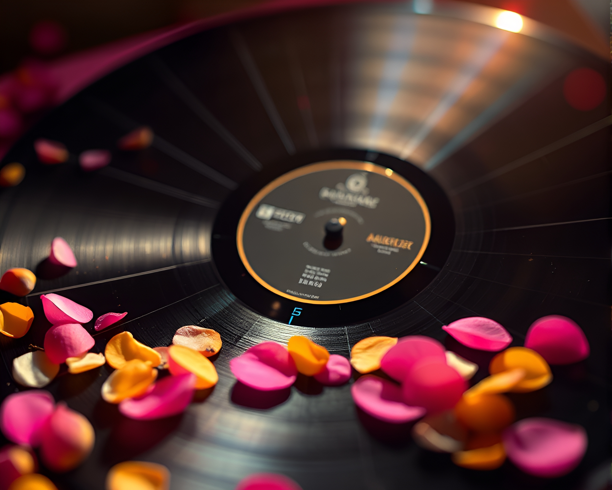 Pixel Art Vinyl Record With Flower Petal Compositions – free AI stock image