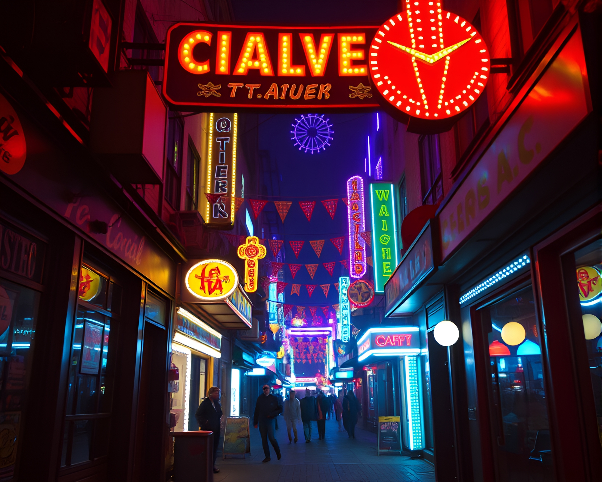Cyberpunk Alley Carnival Lights Comic Book Illustration – free AI stock image