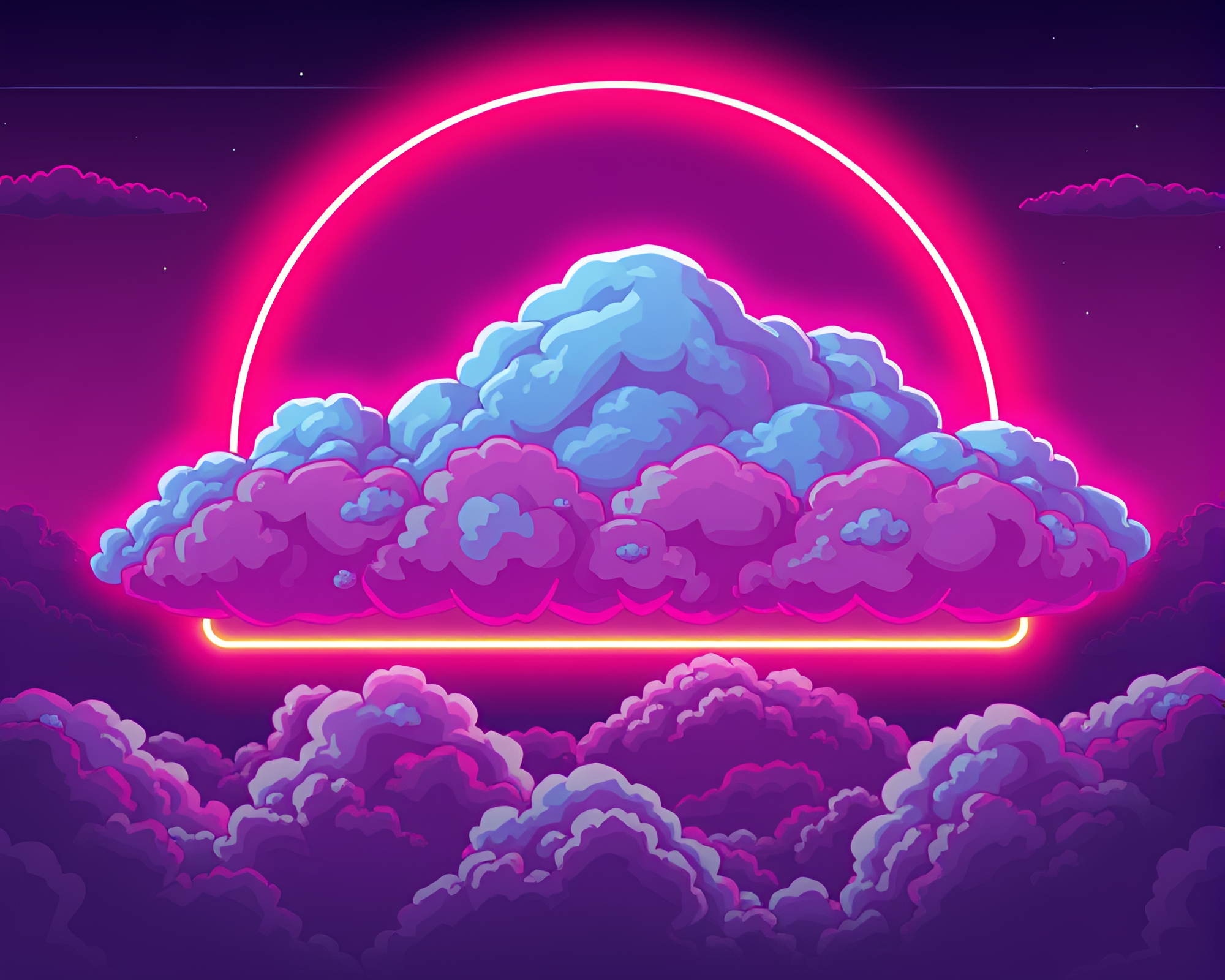 Retro Cloud Neon Glow Composition Pixel Art Scene – free AI stock image
