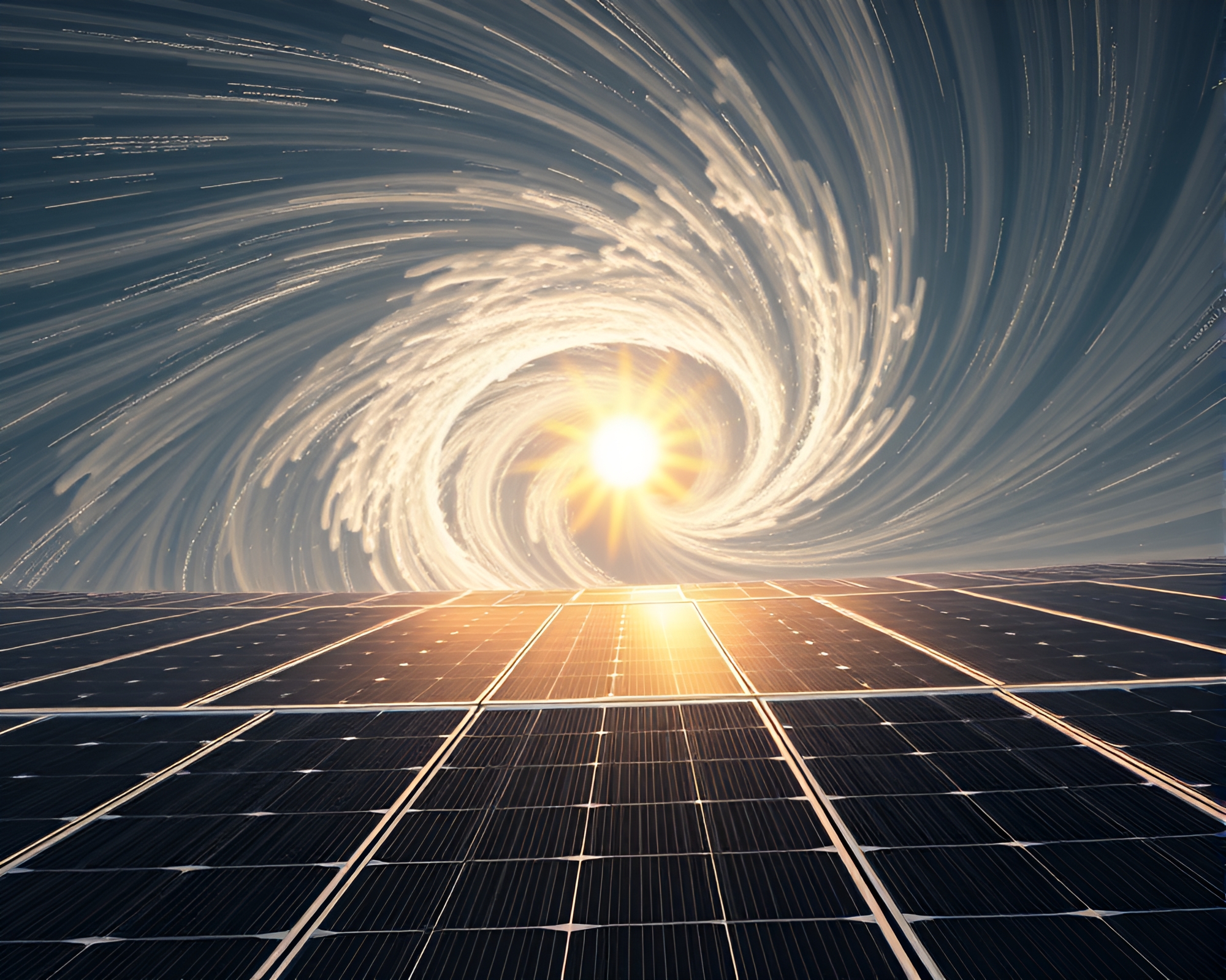 Swirling Vortex Amongst Solar Panels – free AI stock image