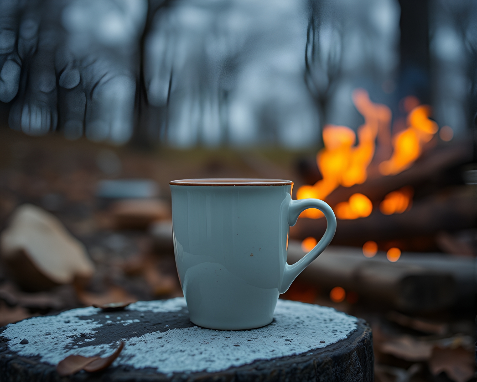 Enchanting Coffee Cup by Bonfire Light – free AI stock image