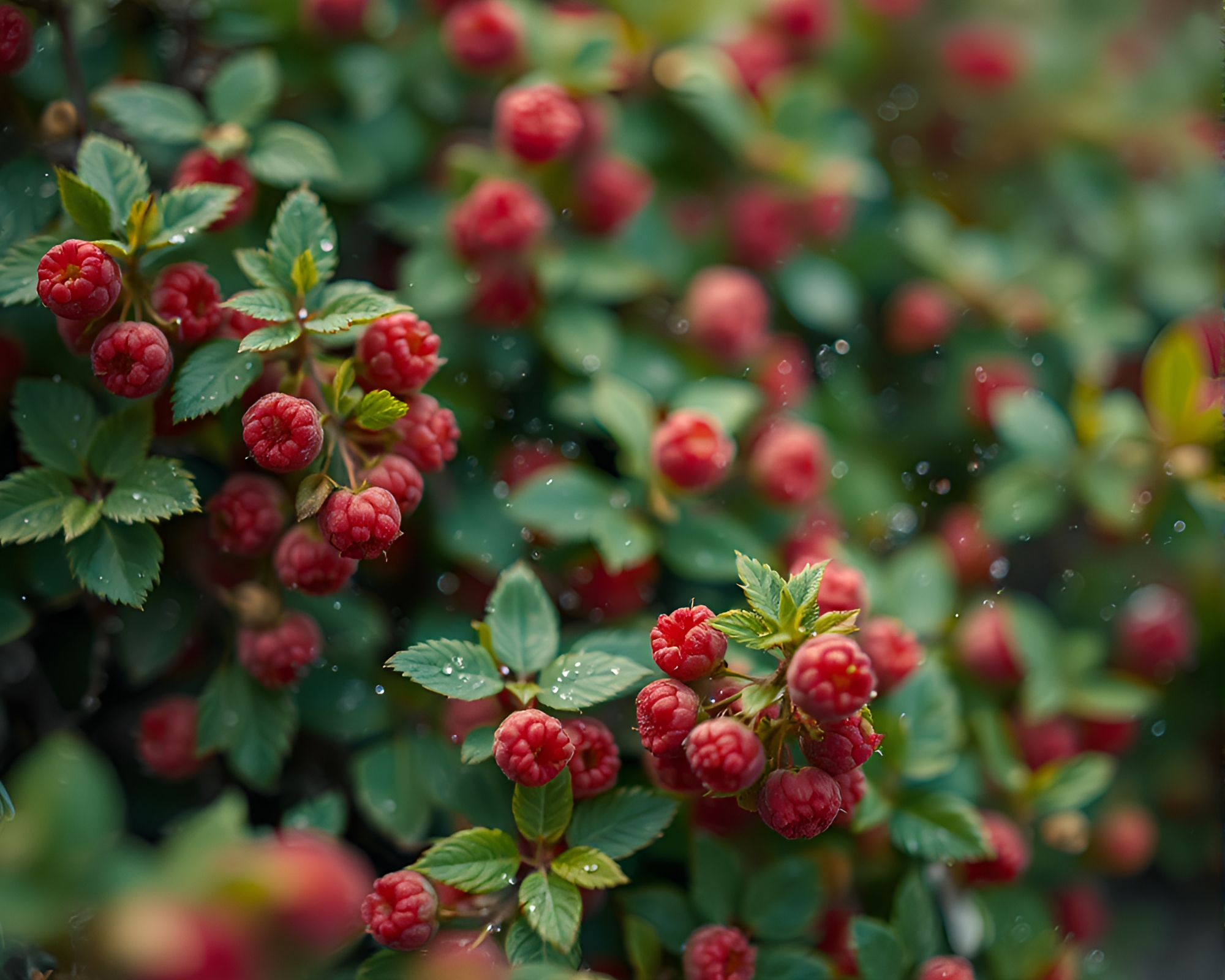 Enchanted Raspberry Grove with Tilt-Shift Miniature Effect – free AI stock image