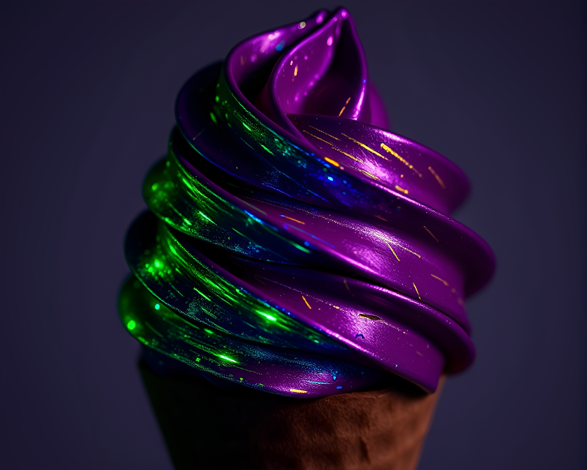 Glowing Gelato Cone amidst Metallic Scratches – free AI stock image