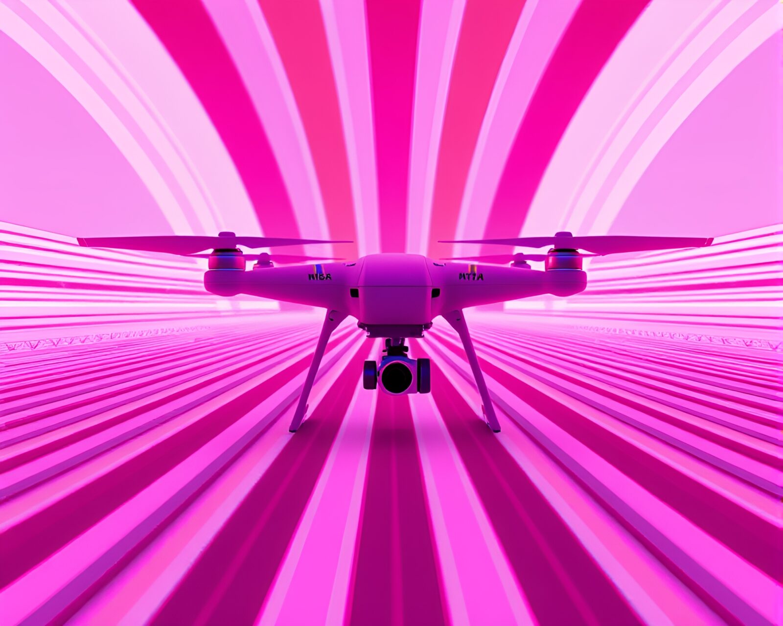 Abstract voxel infrared drone with striped pattern background