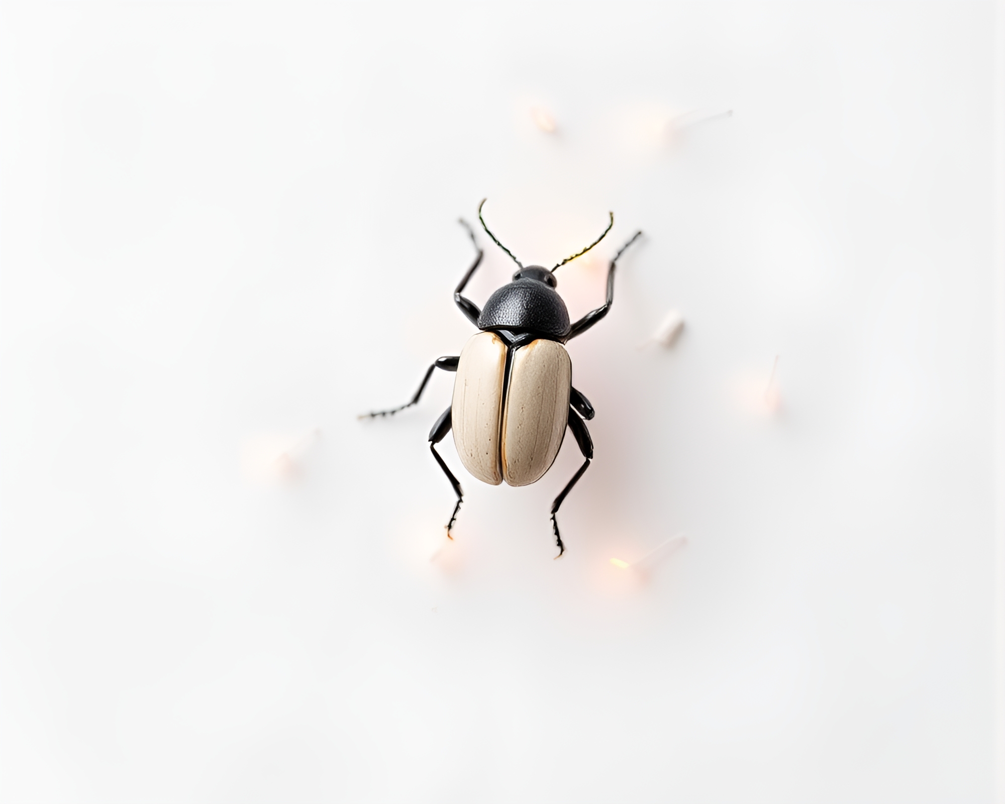 Beetle in Ivory – Floating Embers Minimalist Design – free AI stock image