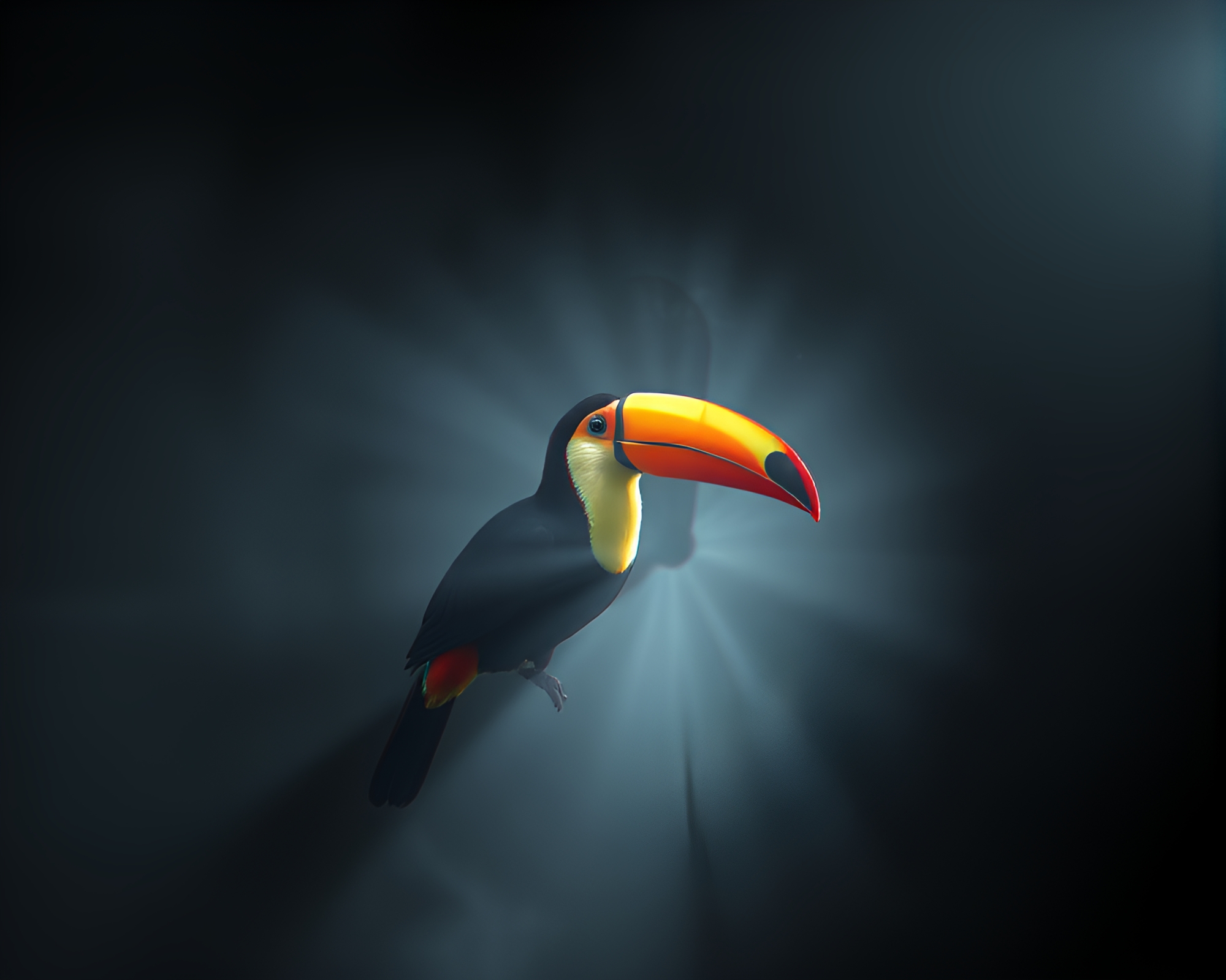 Mystical Toucan in 3D Fog Drift Spotlight – free AI stock image