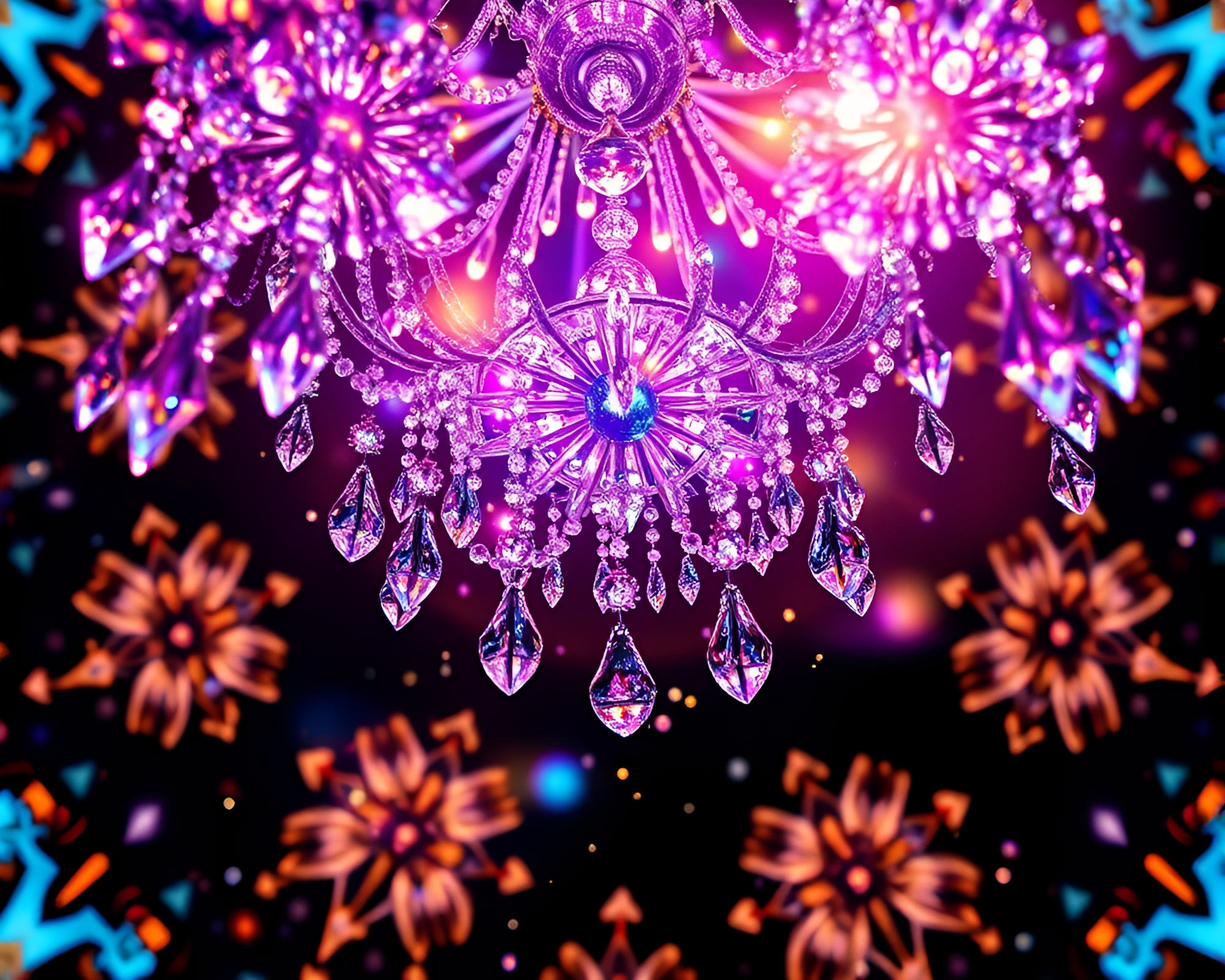 Shattered Light: Fantasy Crystal Chandelier Kaleidoscope Illustration – free AI stock image