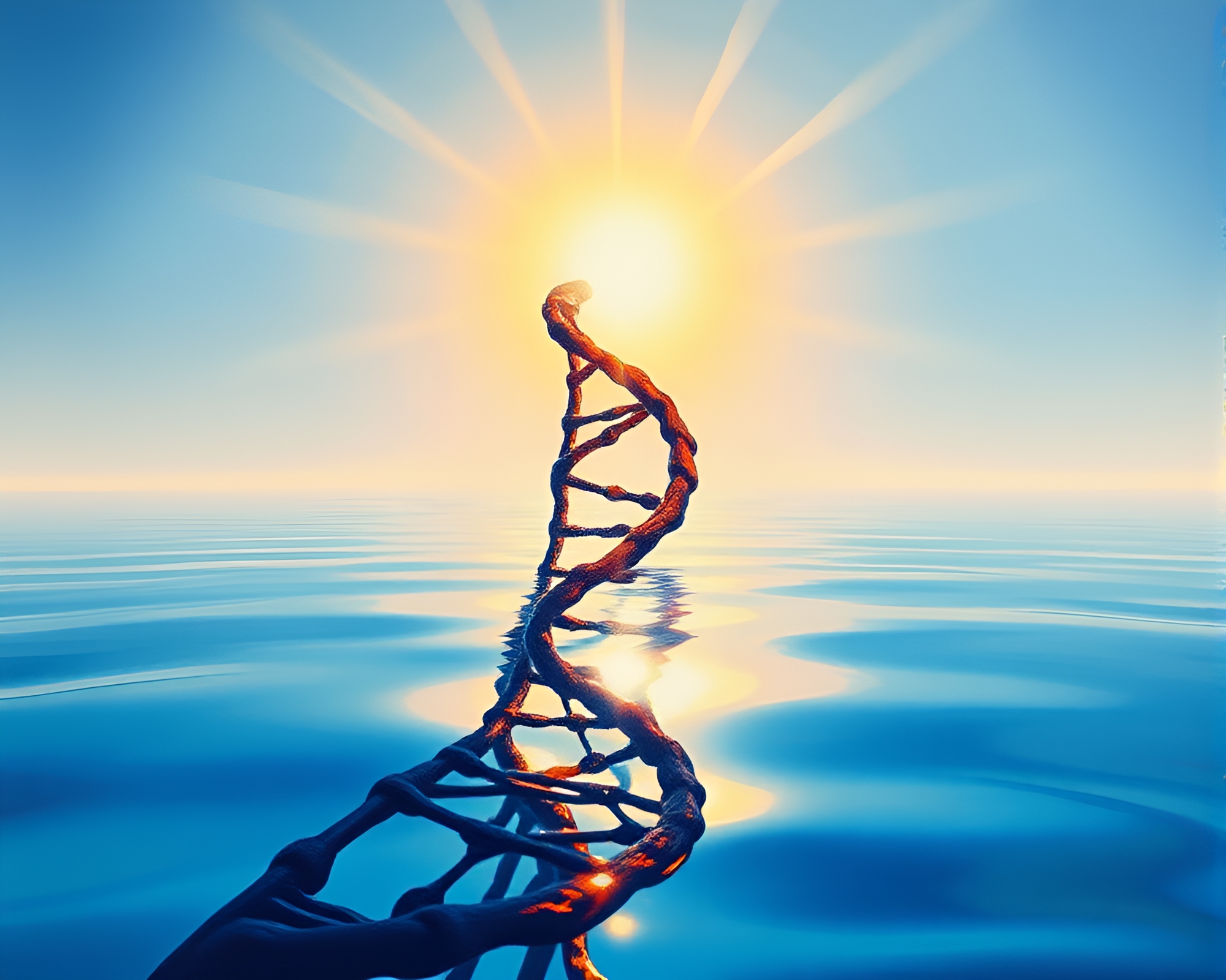 Acrylic DNA Helix Reflected in Bright Midday Light – free AI stock image
