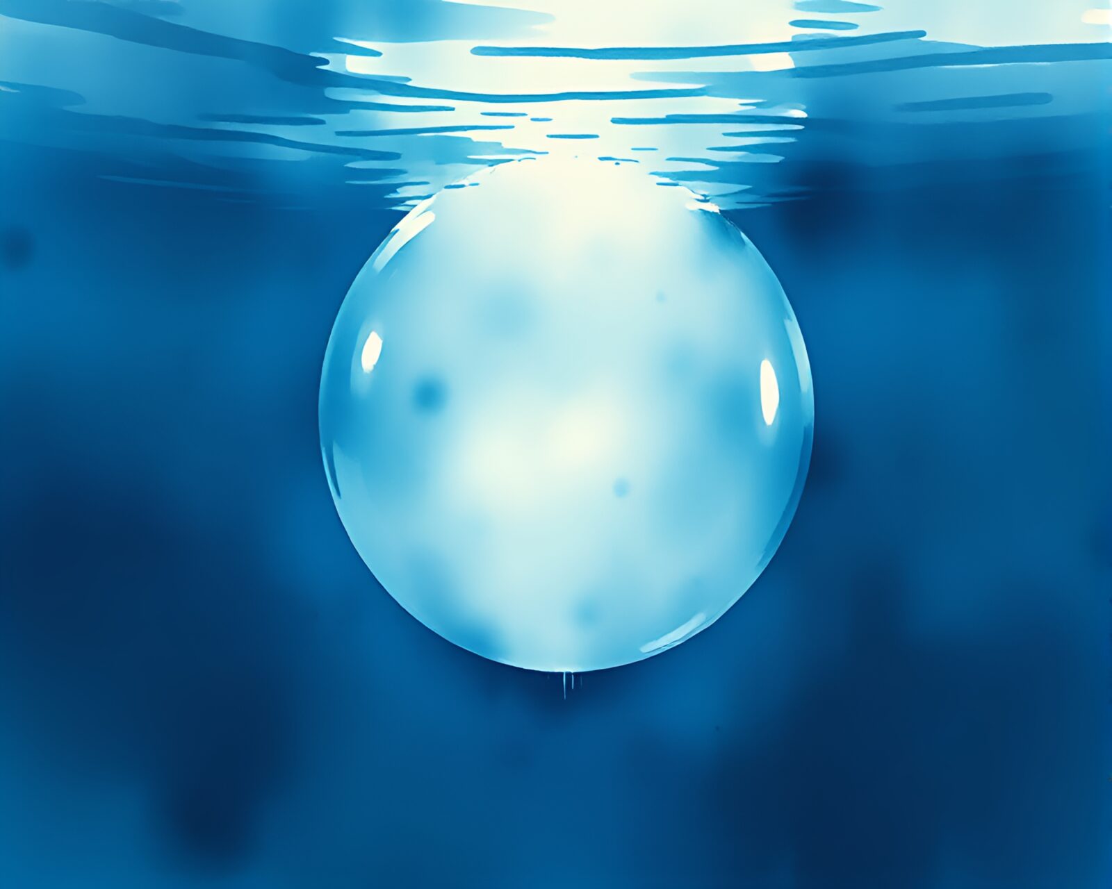 Sumi-e style painting of an underwater dome reflected in a puddle