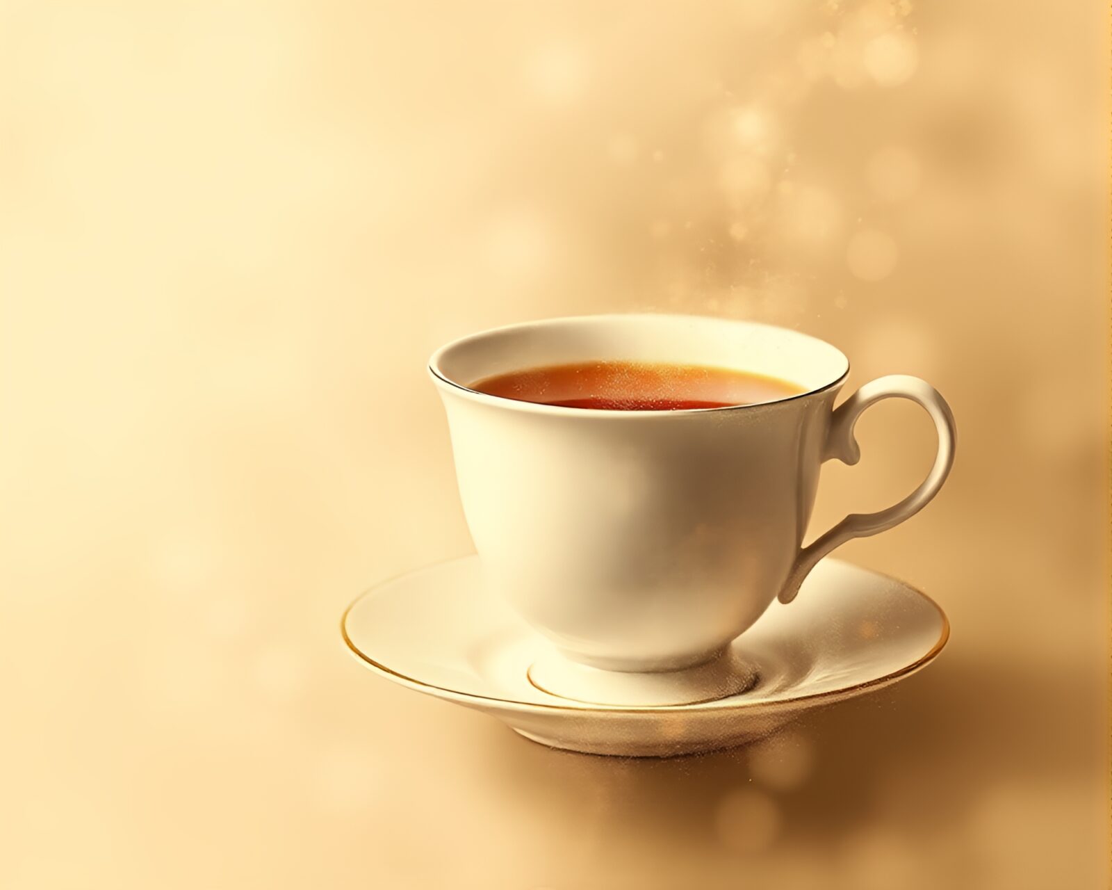 A serene scene with a floating tea cup in sepia